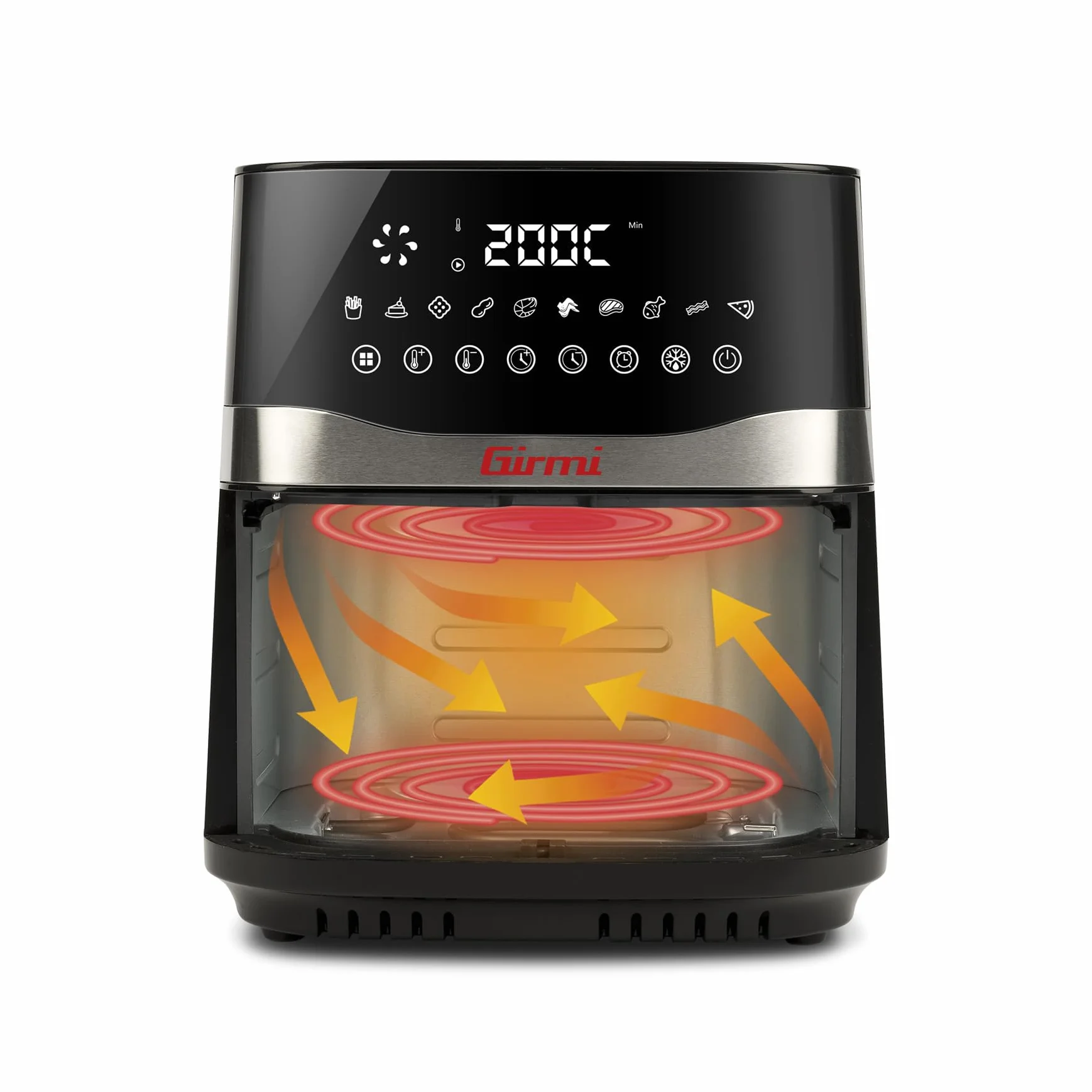 Girmi FG90 Friggitrice ad Aria Ecofrit Premium, 2200W, 9 Lt, Doppia Resistenza, Finestra, Contenitore Antiaderente, Display Digitale, Scongelamento, Partenza Ritardata, BPA/PFOA safe, Nero