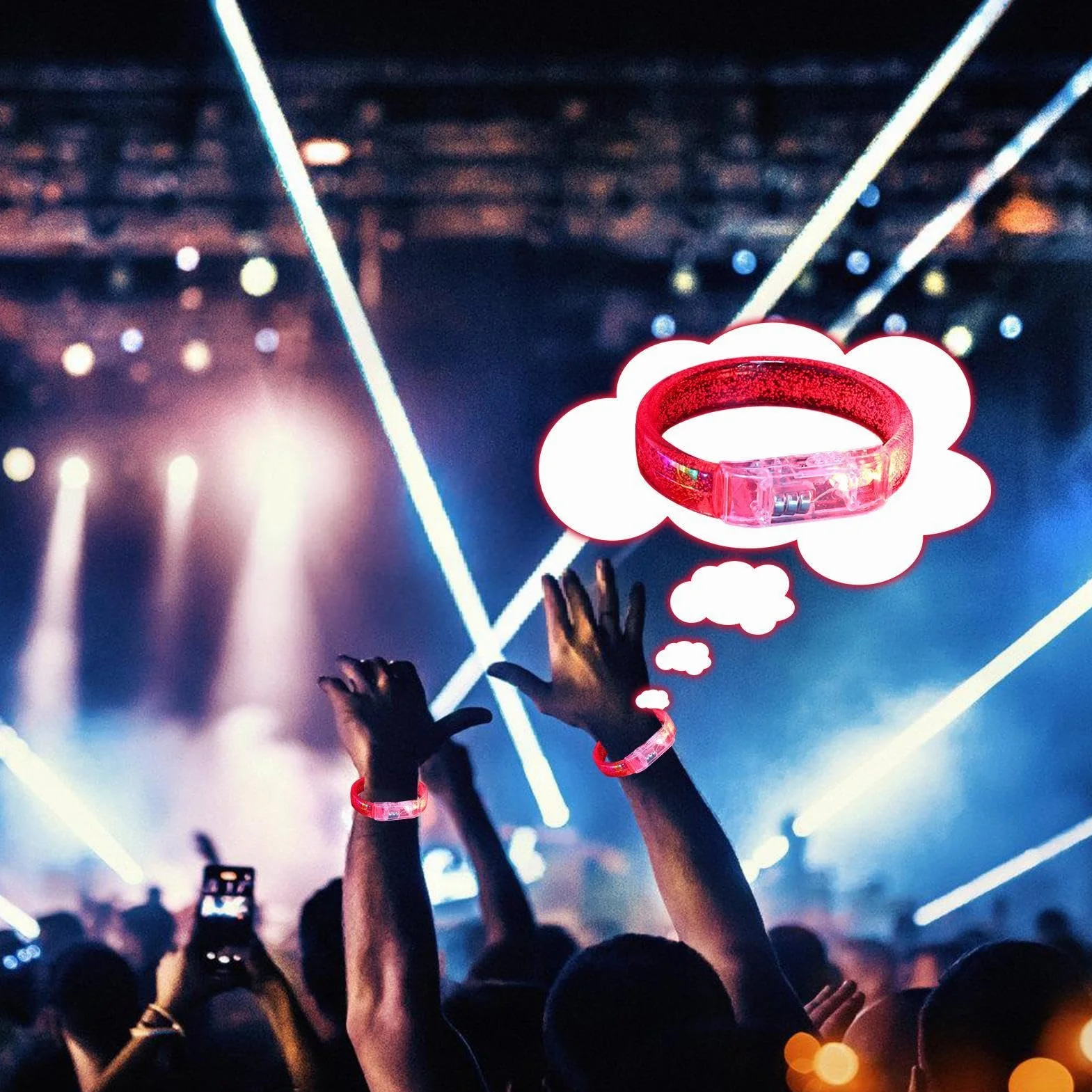 Braccialetti LED 2pz Luminosi Fluo Party Festival Eventi Celebrazioni