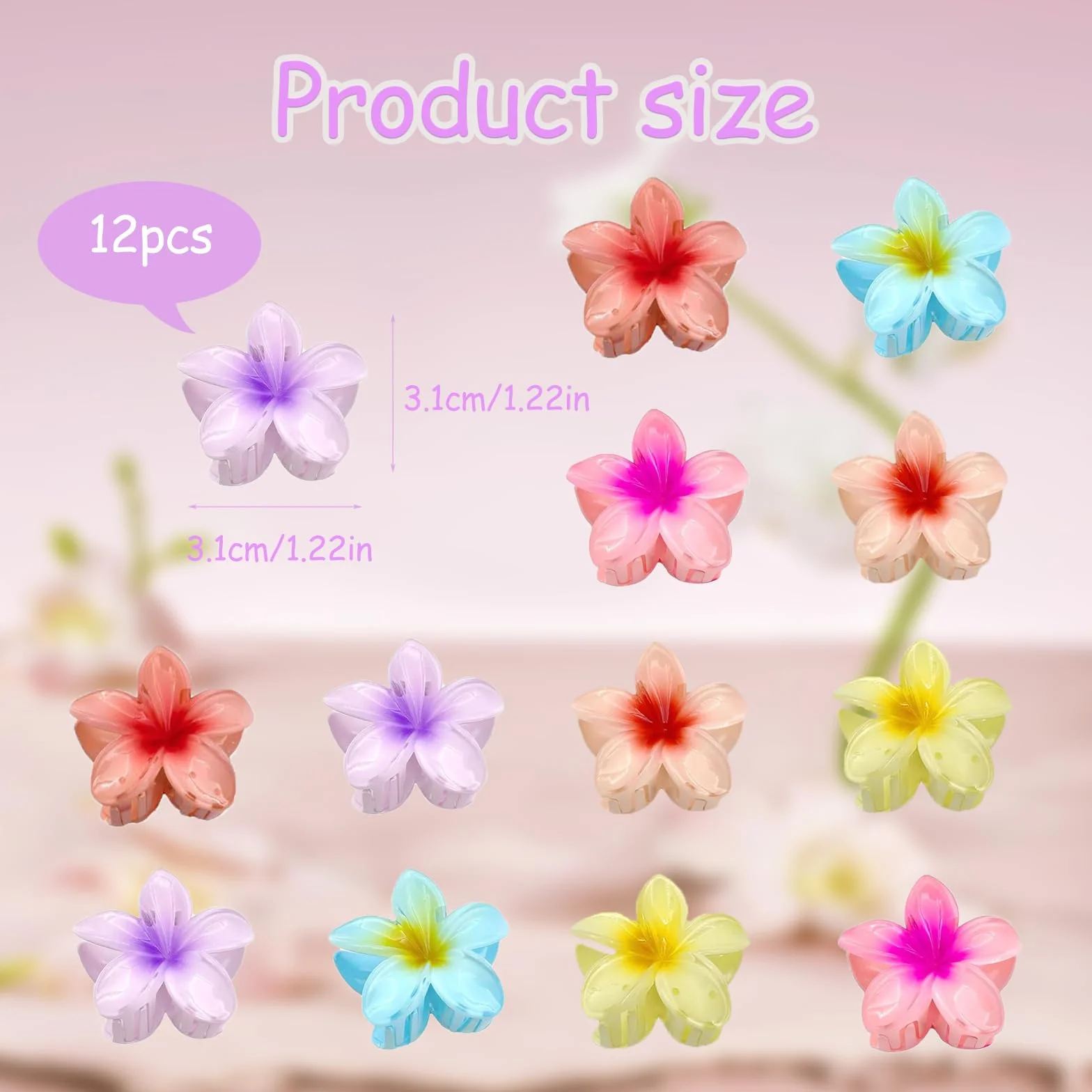 Mollette per Capelli a Forma di Fiore, Set da 12, 3 cm, Acrilico, Antiscivolo, Accessori per Acconciature