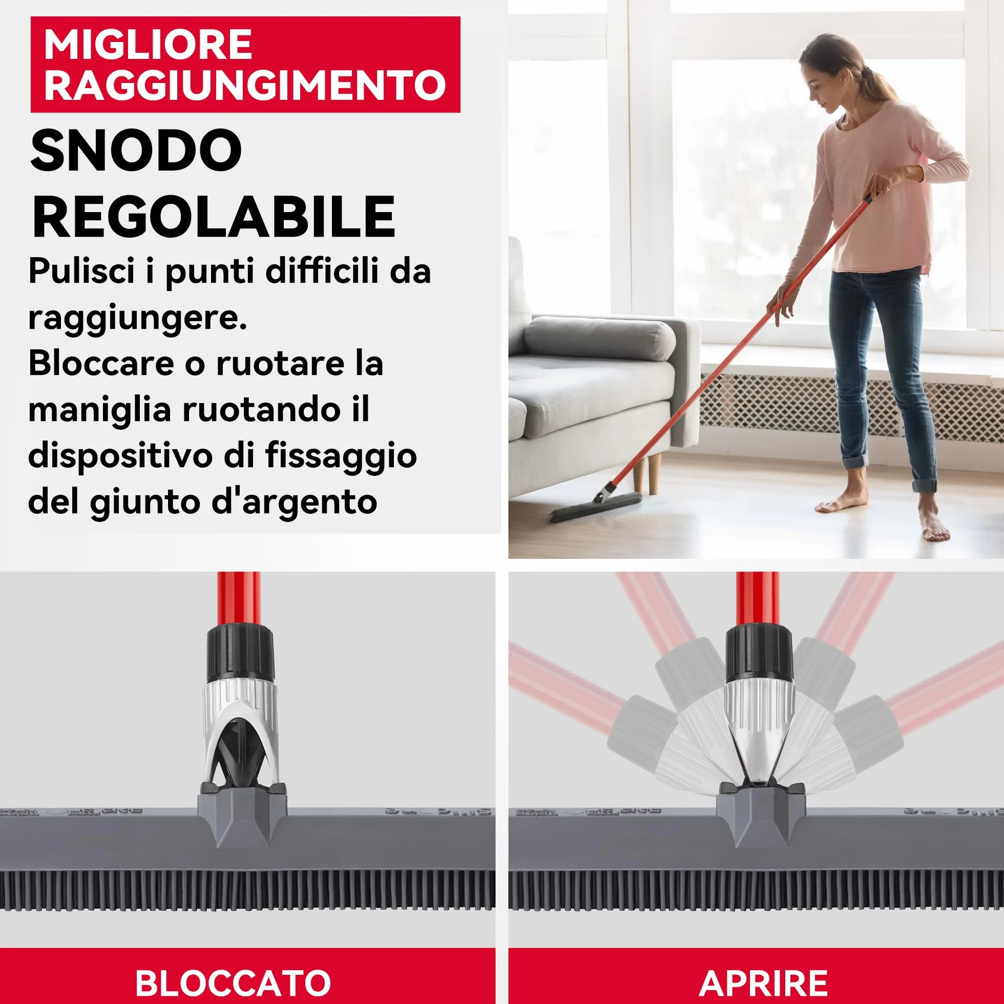 Tyroler 2 in 1 Tira Acqua & Scopa in Silicone per Pavimenti 40 cm Manico Antiruggine 140 cm Acciaio Inox