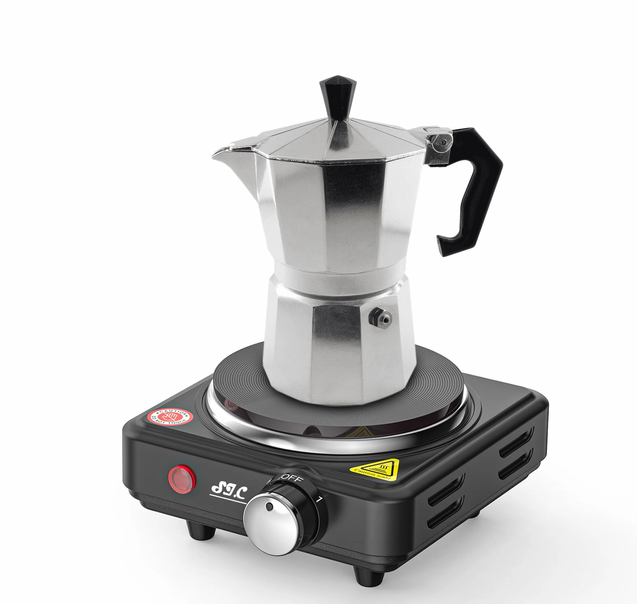 SIC Fornello elettrico portatile a una piastra, piano cottura portatile, in ghisa, temperatura regolabile. Per campeggio,viaggio, cucina all'aperto (Nero, 500W)