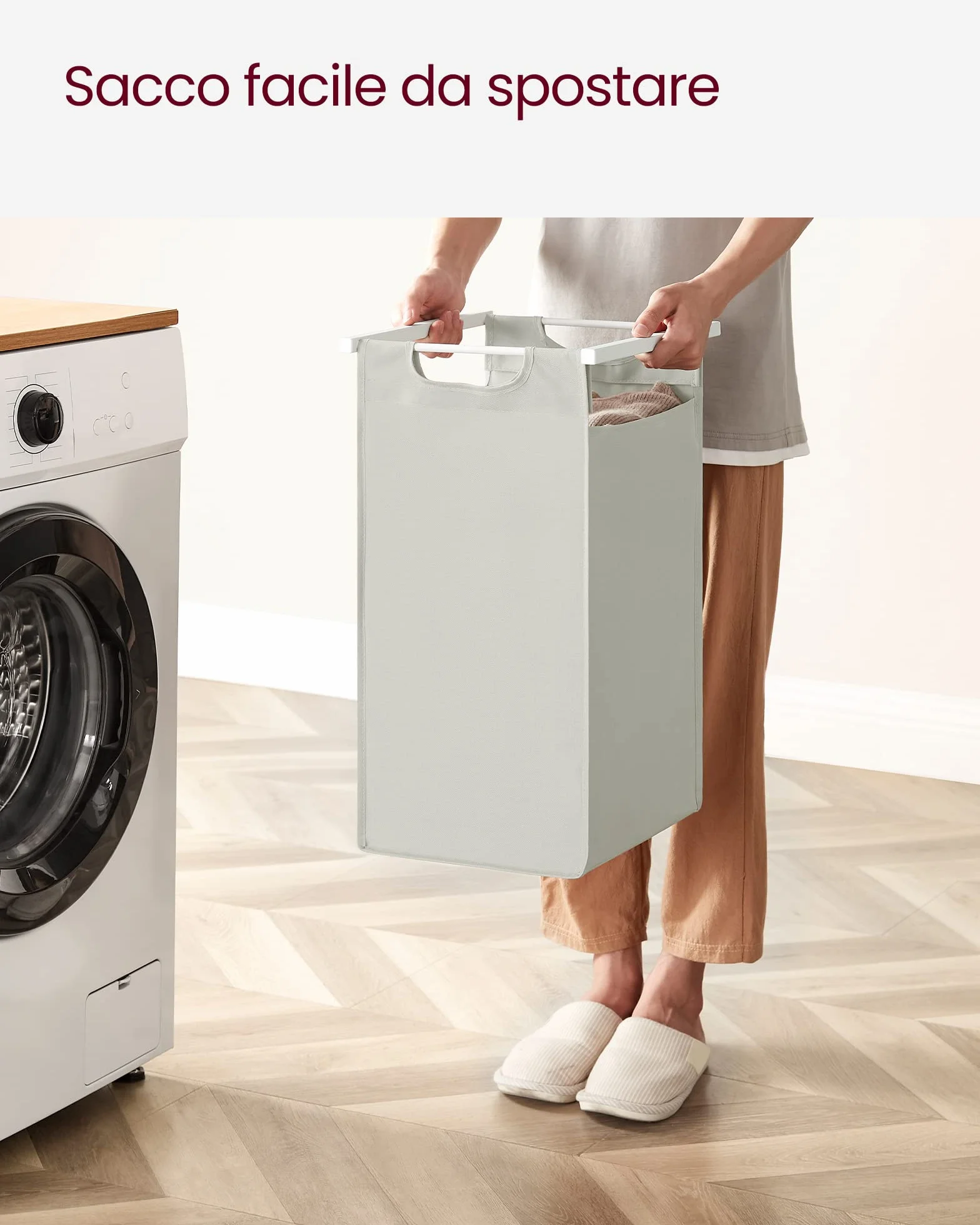 VASAGLE Cesto Portabiancheria 2 Sacchi Estraibili 46L Bianco BLH211W01