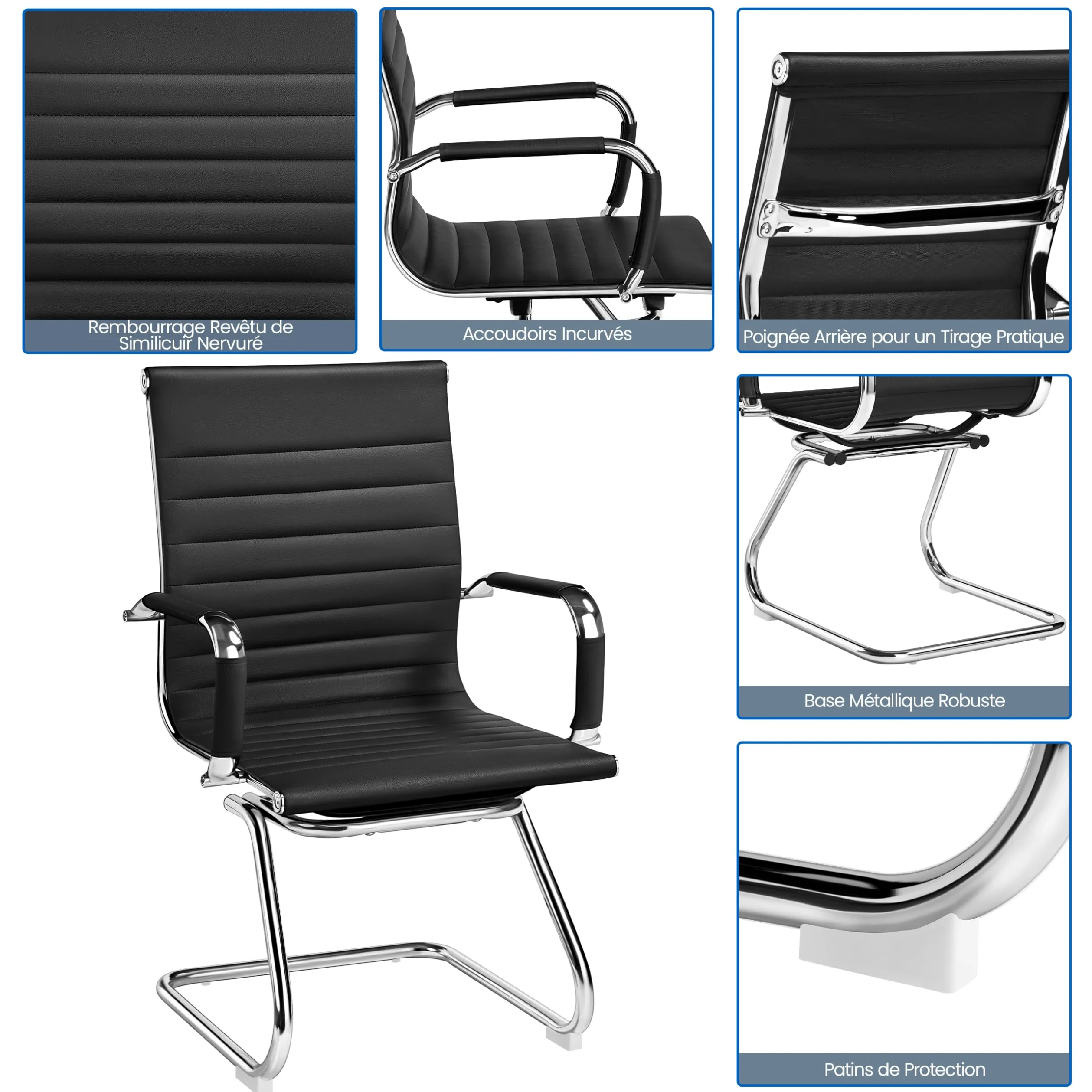 Yaheetech Set 2 Sedie Ufficio Senza Ruote per Ospiti Visitatori Riunioni Conferenza Design Cantilever Ergonomiche in Pelle Sintetica con Schienale e Braccioli Nero