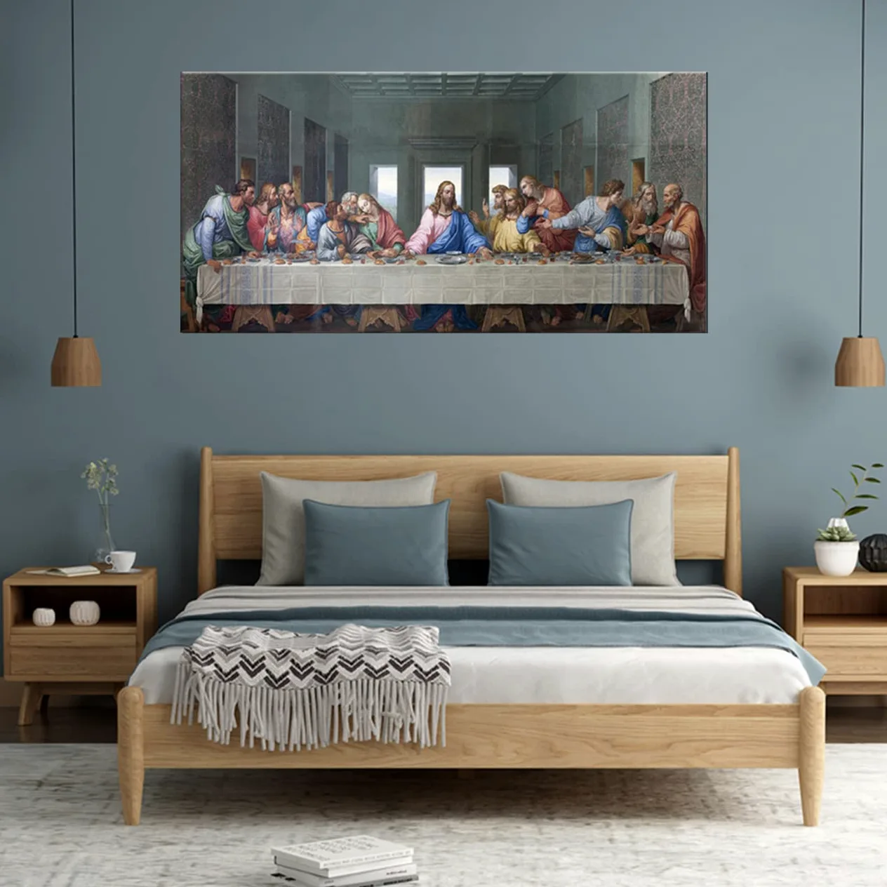 ZHONGYUTONG L'Ultima Cena Stampe Su Tela Con Cornice Leonardo Da Vinci Famosi Dipinti Ad Olio Riproduzione Classica Decorazione Di Gesù Per Cucina Camera Da Letto Soggiorno (50x100cm)