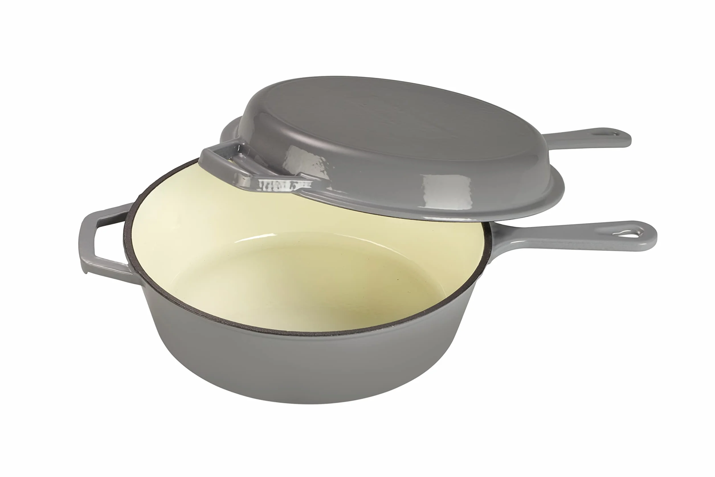 ECHTWERK Set 2 in 1, Casseruola in ghisa con coperchio, Casseruola in ghisa con rivestimento smaltato, Adatto per forni, grill, barbecue e induzione, Grigio, 2,5 L