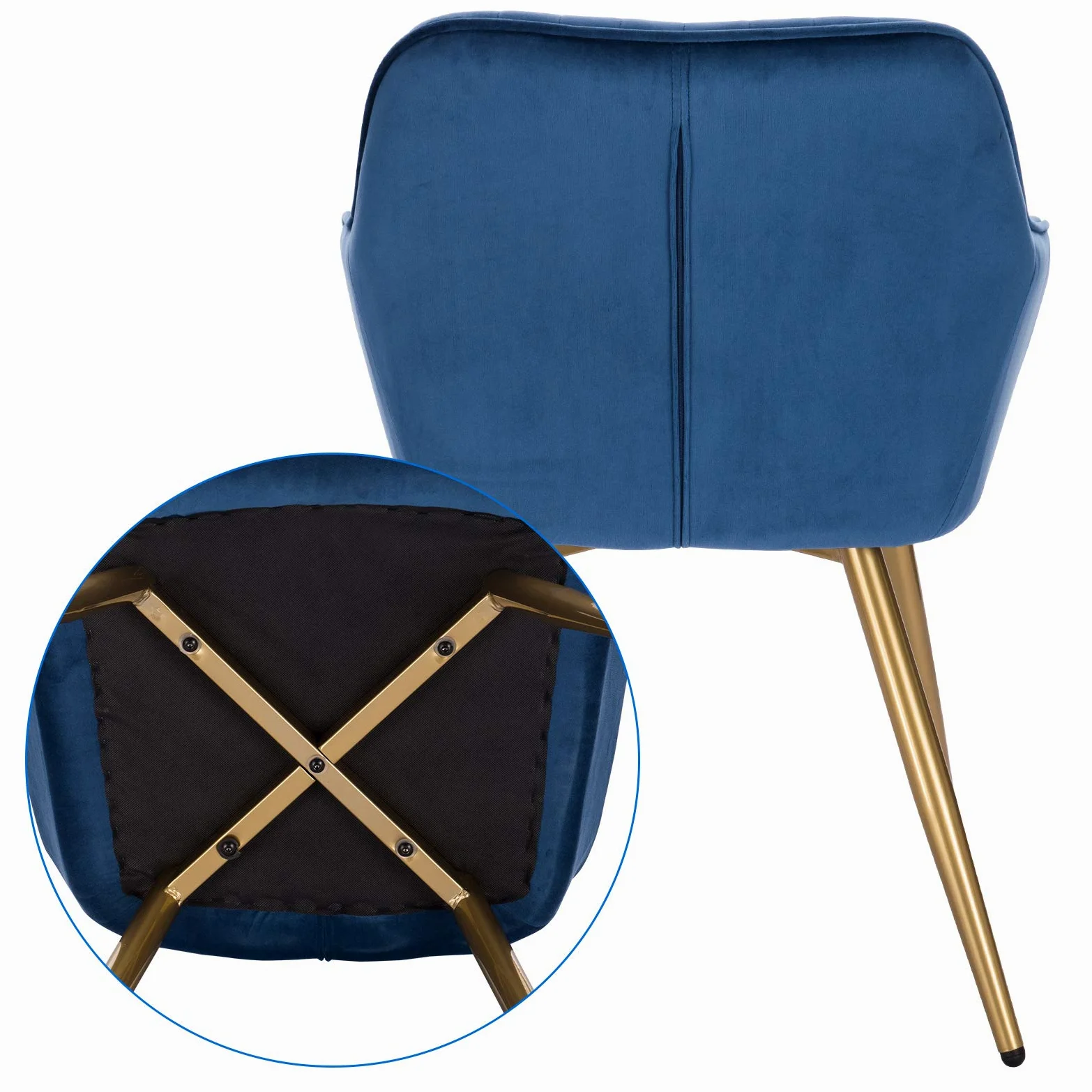 Lestarain Sedia Poltroncina da Sala Pranzo, Sedie Moderne da Cucina con Schienale e Braccioli, in Velluto, per Camera da Letto Soggiorno, Gambe Metalliche d'Oro Blu
