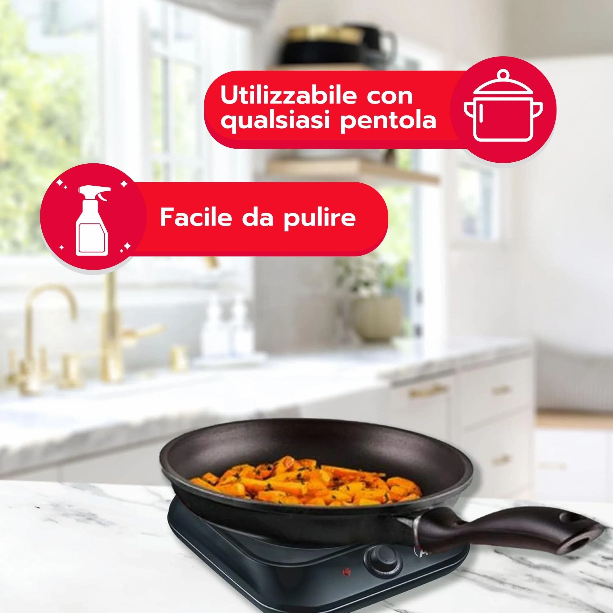 ARDES Fornello elettrico a infrarossi 1200W piastra vetroceramica Ø19 cm termostato regolabile