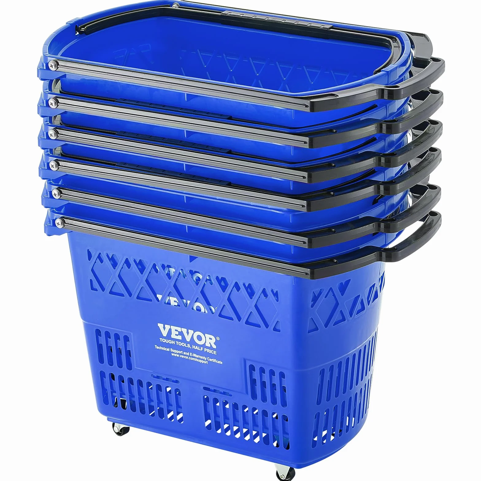 VEVOR Cestini Spesa, Cestino Spesa Rotolante in Plastica con Manici Ruote, Cestini Spesa Portatili Grandi per Supermercati, Negozi al Dettaglio, Fare la Spesa, 6 Pezzi, Carrelli Spesa 39 Litri Blu