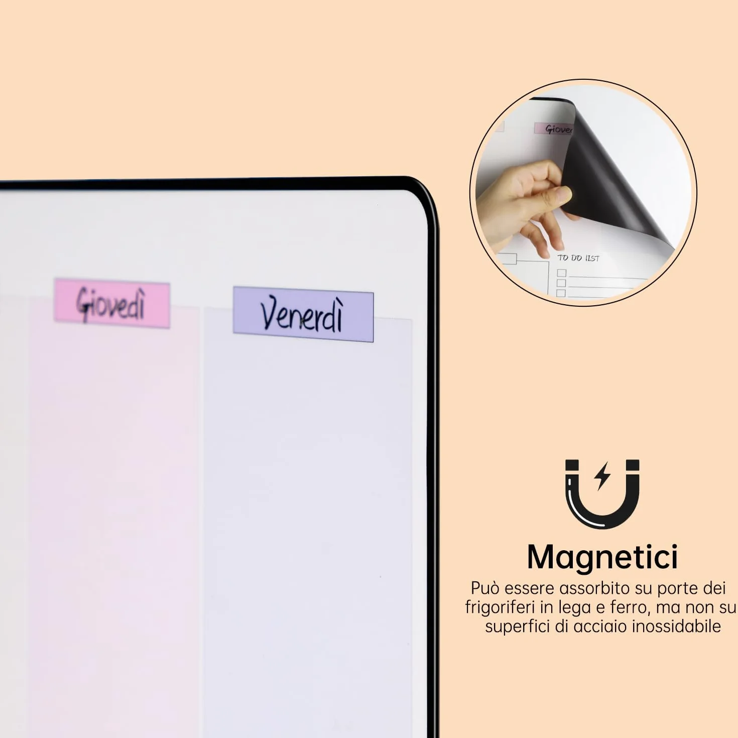 MCCORL Lavagna Settimanale Magnetica Frigo, Calendario Famiglia magnetico, To Do List,Planning Settimanale Cancellabile per Cucina 42×28cm -in italiano