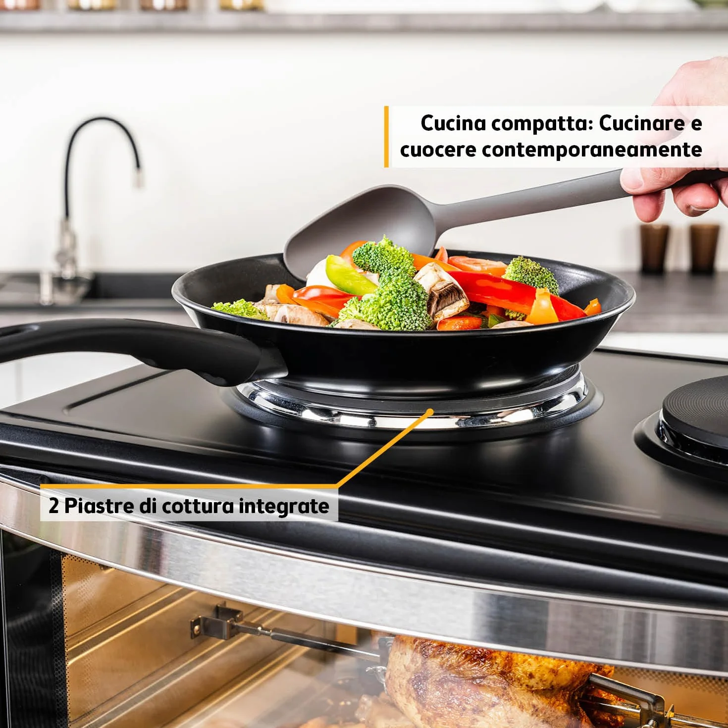 TZS First Austria - Mini Forno con fornelli 30L 3200 W - Fornetto per pizza con piastre fino a 230°C e 6 modalità di riscaldamento - Multiforno con 4 altezze di inserimento e accessori di alta qualità