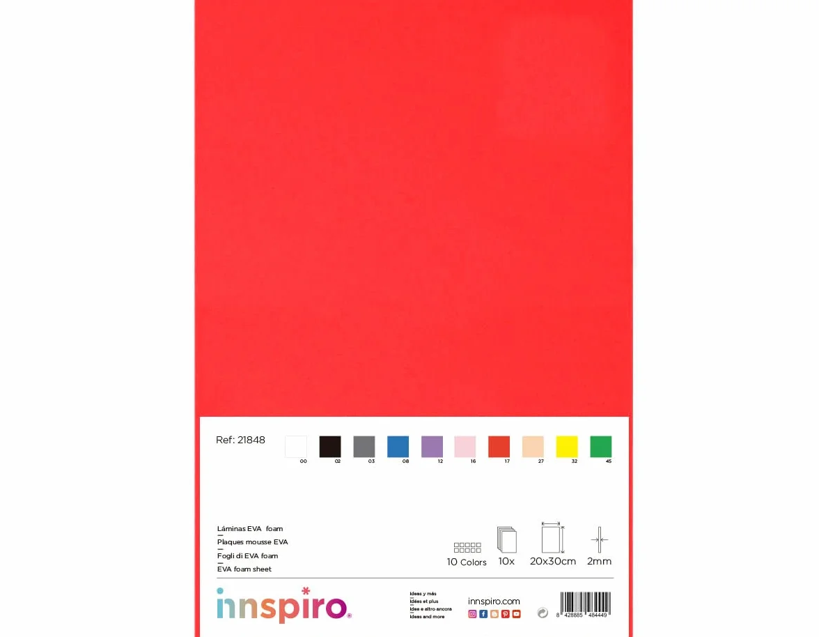 INNSPIRO Set 10 fogli gomma EVA assortita colori 20 x 30 cm x 2 mm