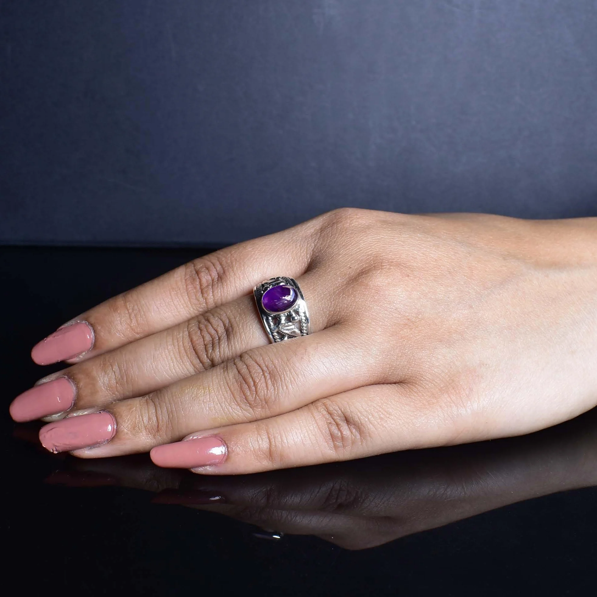 Anello in ametista viola autentica argento sterling 925 per donna regalo pietra portafortuna febbraio misura 6