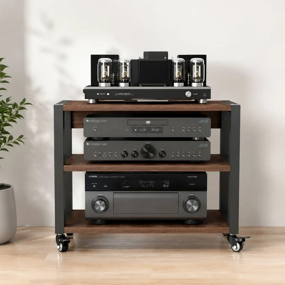 Generico Rack Multimediale AV Mobile, Mobiletto Porta Componenti Aperto HiFi A 2 3 4 Ripiani, Mobile Stereo HiFi Con Ripiani Regolabili, Altoparlanti Rack(55x40x48.5cm/21.7x15.8x19in)