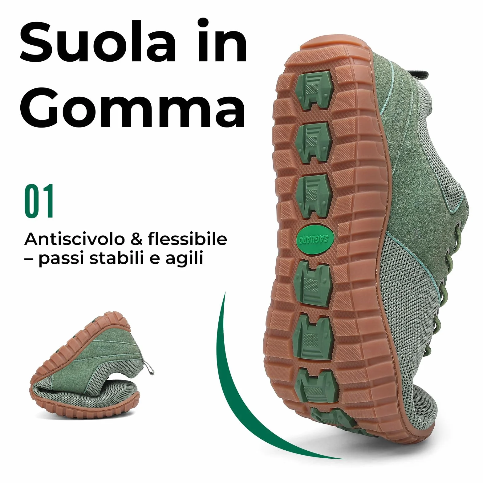 Saguaro Scarpe Barefoot Sportive Punta Larga Camminata Uso Quotidiano, Gr.36-48