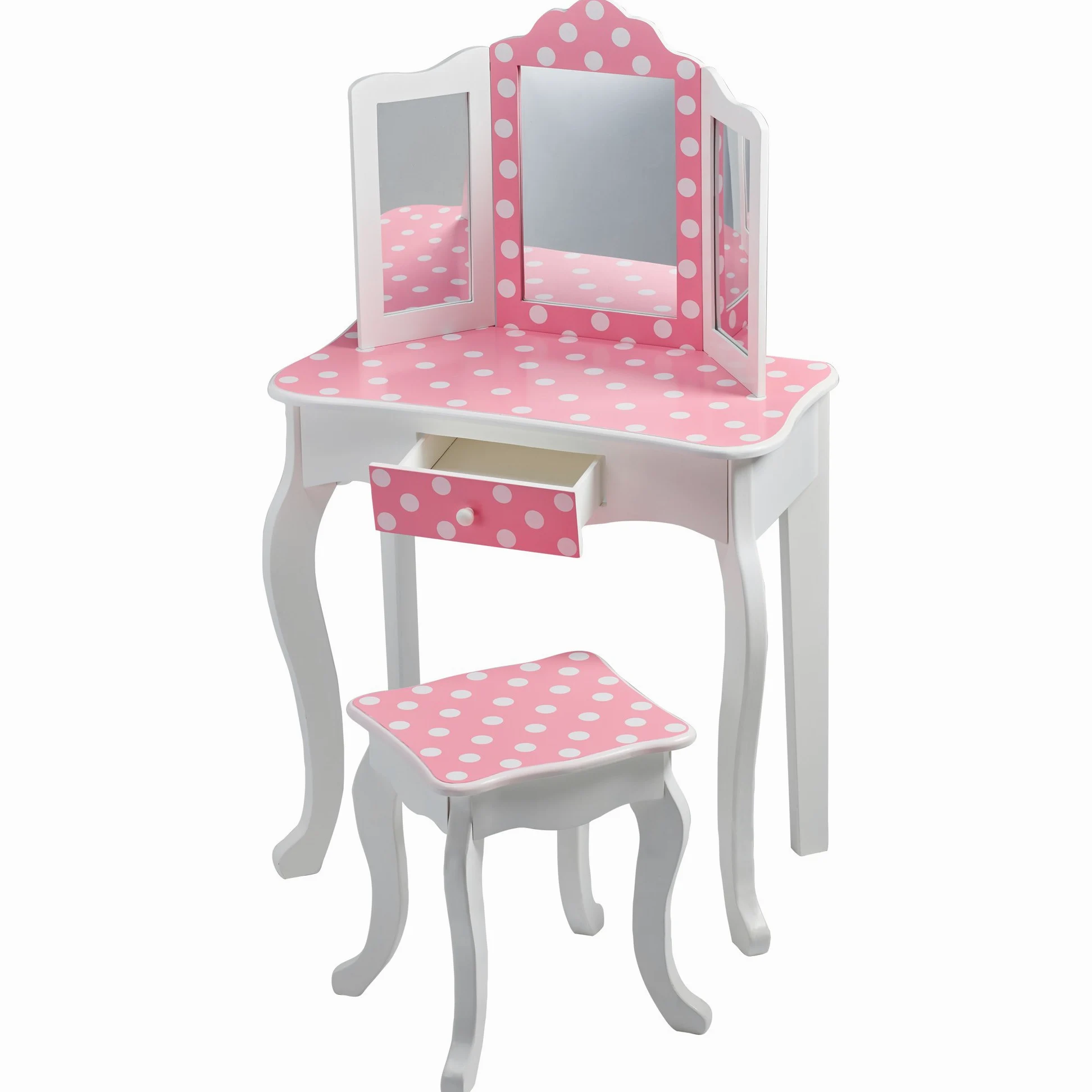 Toletta in Legno Rosa con Sgabello e Specchio per Bambini Teamson Kids TD-11670F
