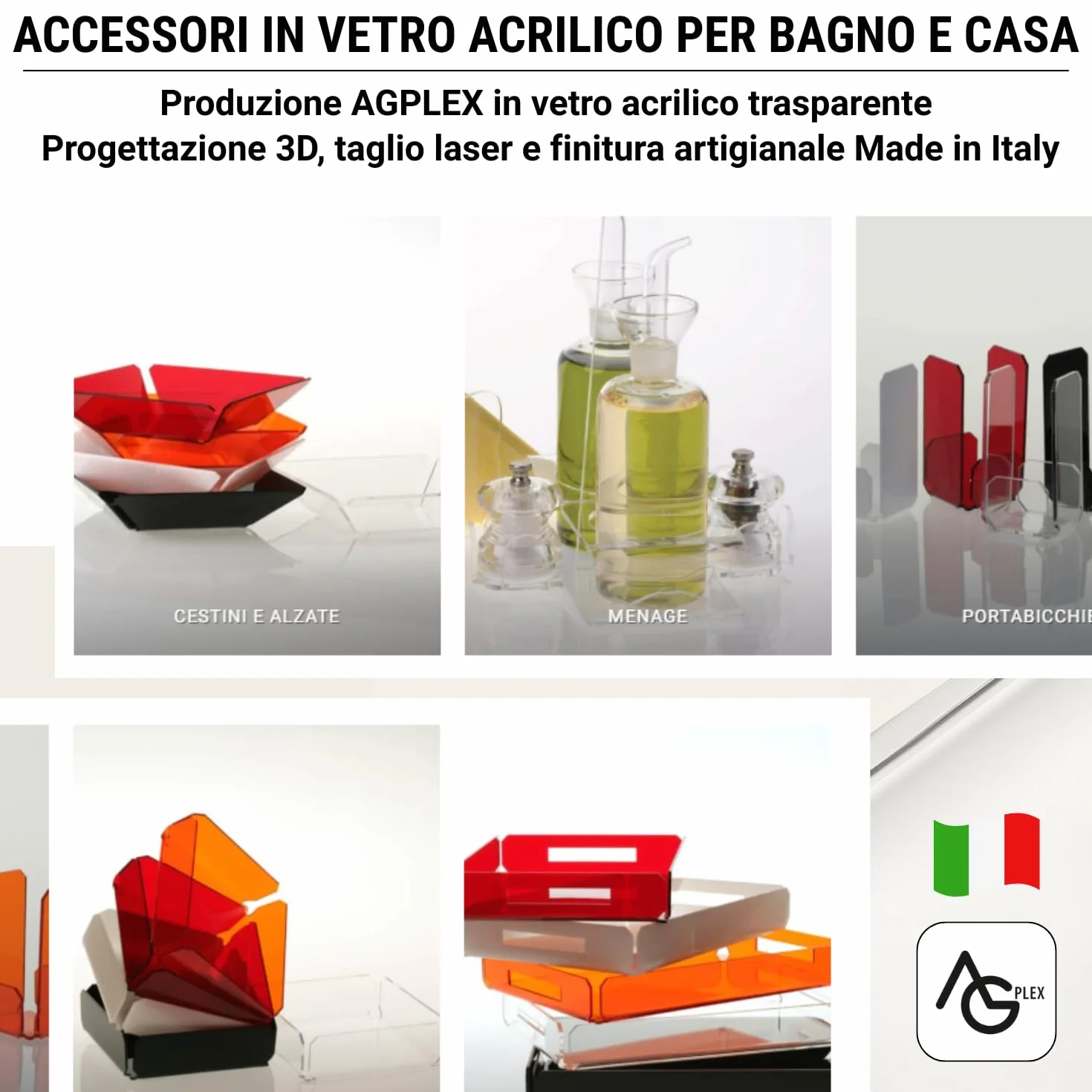 AGPLEX Porta Shampoo Doccia in Vetro Acrilico 24x20xh45 Mensola con Porta Asciugamani Organizer Bagno Made in Italy
