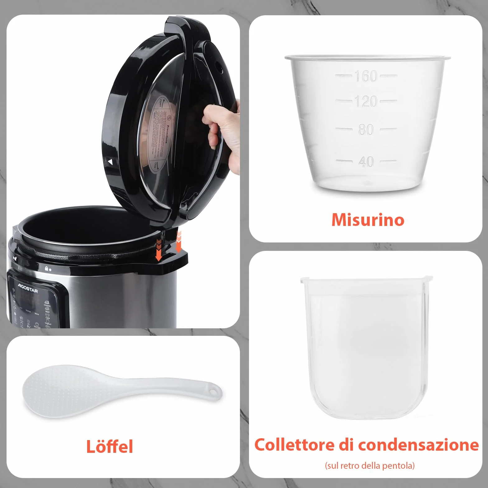 Aigostar Pentola a Pressione Elettrica 6L 1000W, 18 Programmi, 3 Livelli Pressione, Timer 24H, Mantieni Caldo, Display LED