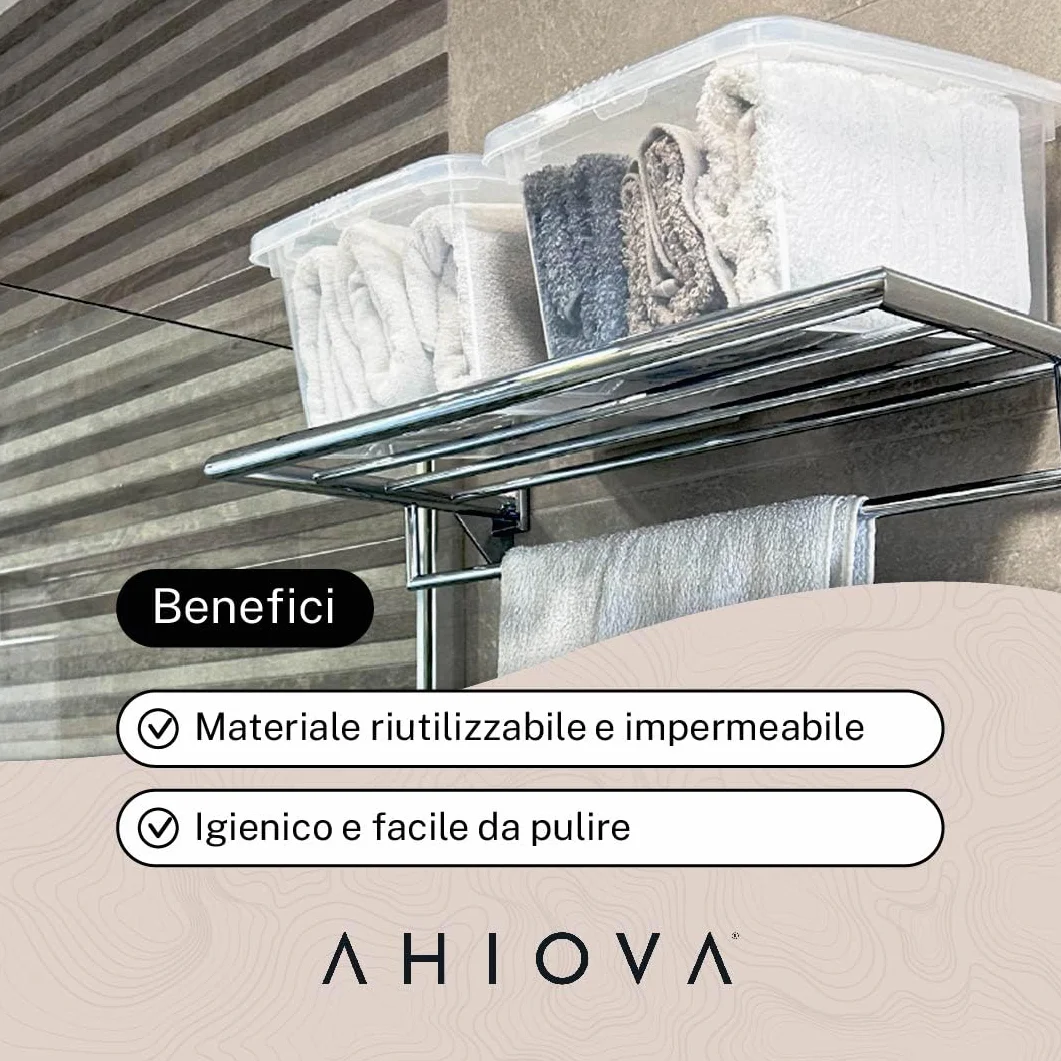 Scatole Plastica 8L con Coperchio Set 5 Portaoggetti Impilabili Trasparenti 33x24x15,5cm Bagno Garage Ufficio