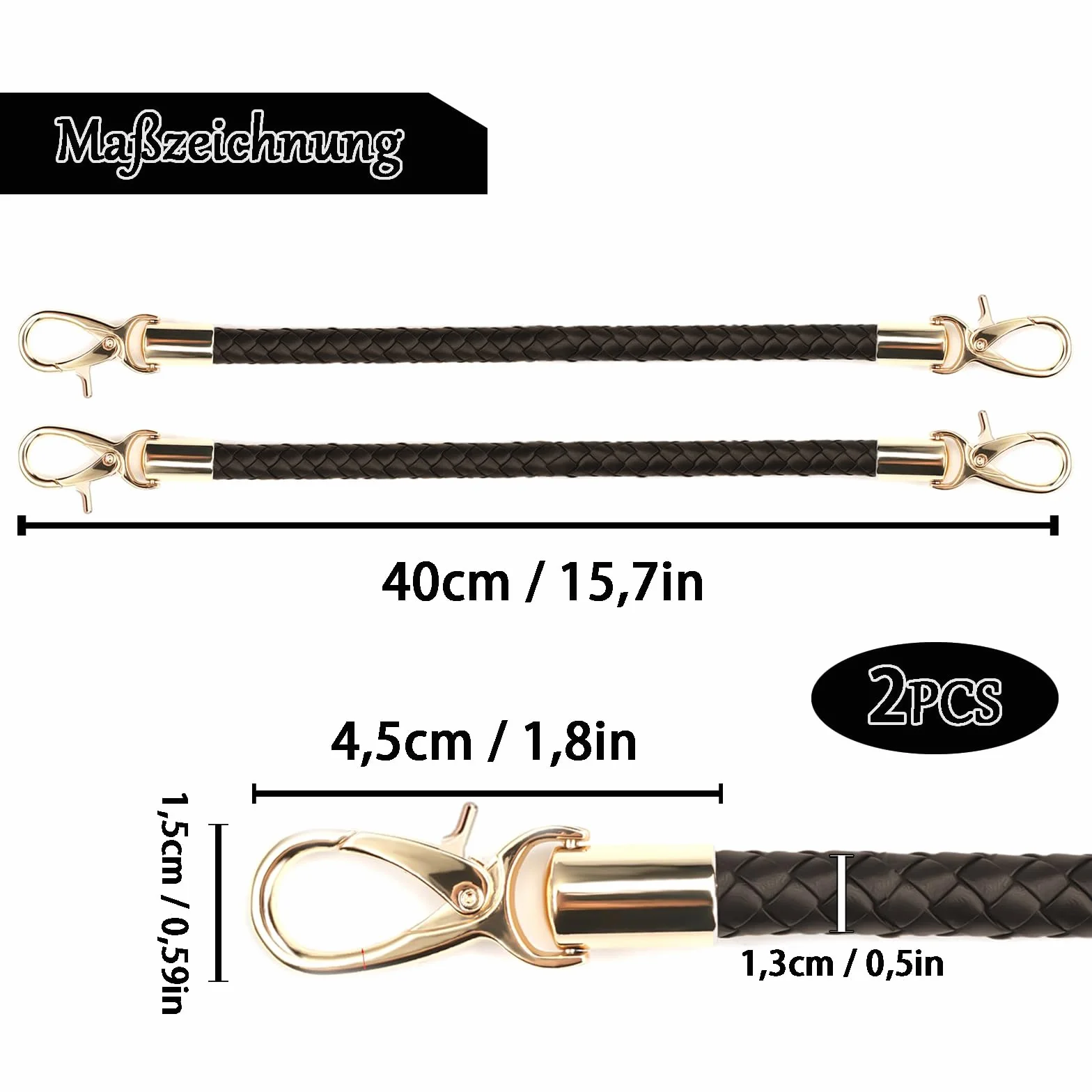 Skórzane Uchwyty do Torby 40cm 2szt Czarny z Klamrami