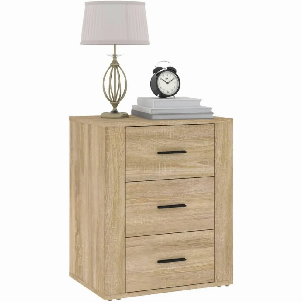 Comodino Chene Sonoma 3 Cassetti Legno Ingenierie | 50 x 36 x 60 cm, piano robusto, facile da pulire, fissaggio a parete incluso, manuale di montaggio