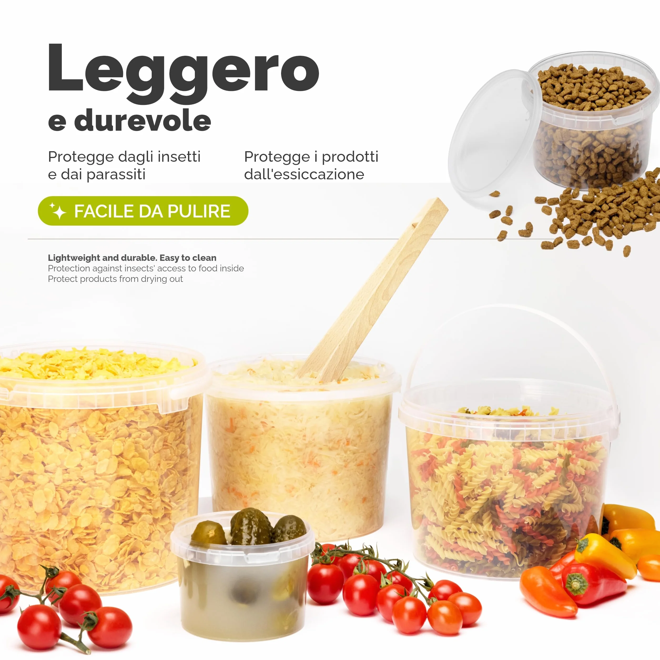 Garronda Secchio con Coperchio 20 L per la conservazione di Prodotti Alimentari e chimici 10 Pezzi Trasparente GD-0072