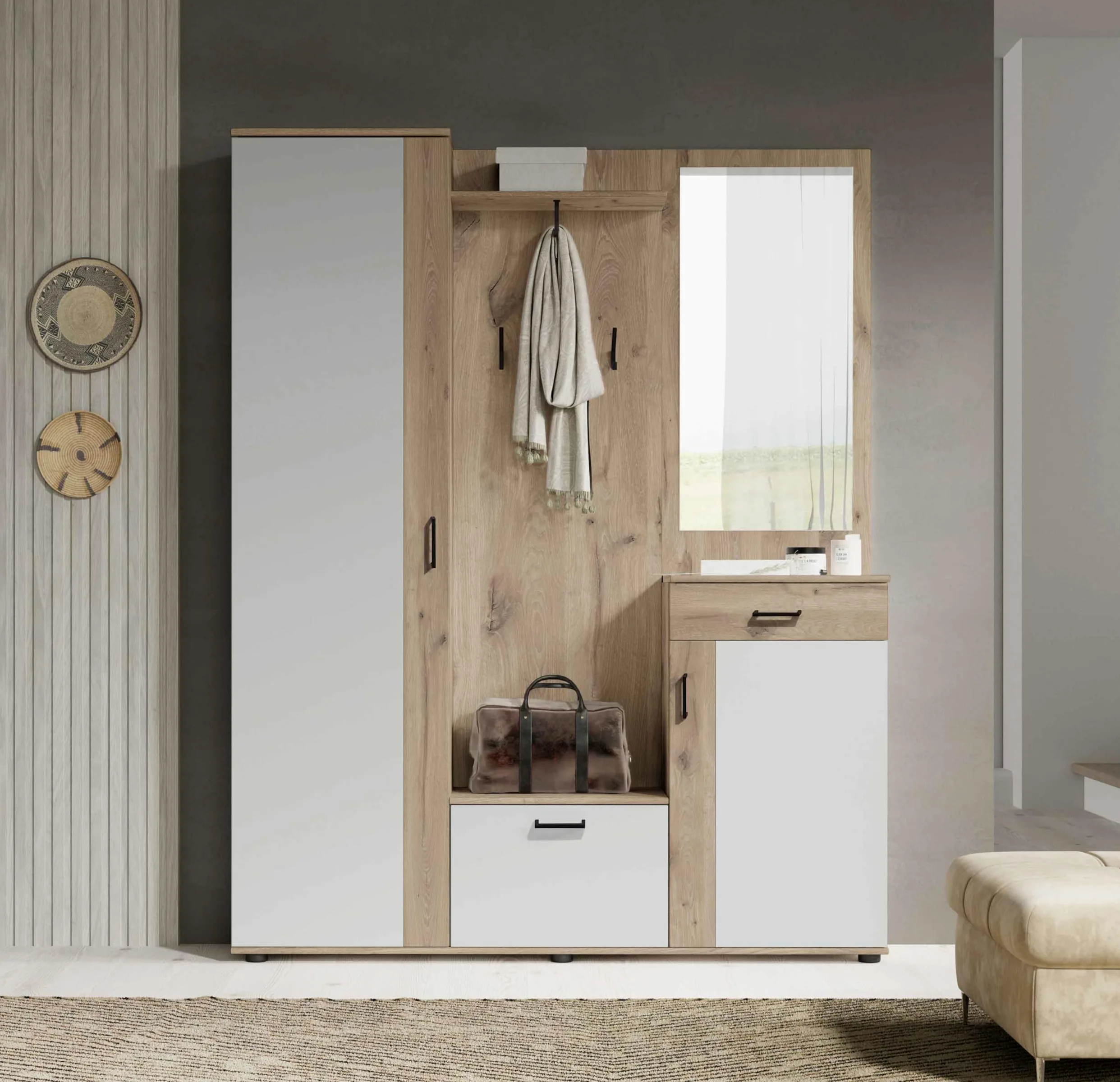 AVANTI TRENDSTORE - Pit - Armadio da ingresso in legno laminato con specchio incluso, disponibile in tre colorazioni. Dimensioni: LAP 145x188x30 cm