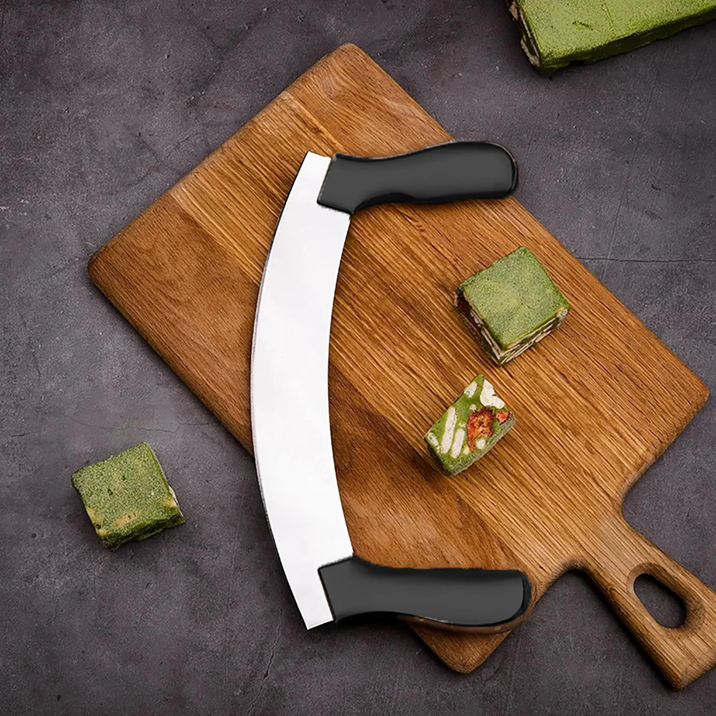 IPEA Coltello Mezzaluna da Cucina con Lama Curva in Acciaio Inox - Coltello Monogama per Tagliare Verdure, Erbe, Carne, Alimenti - Impugnatura Ergonomica - Taglio Preciso e Efficiente
