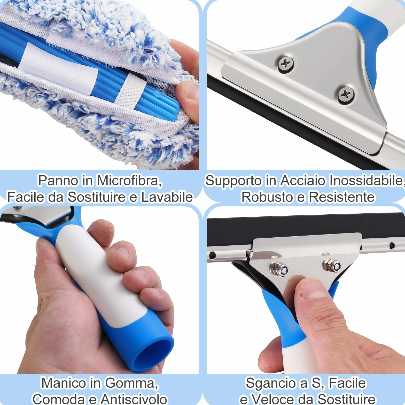 Mitclear Tergivetro in Silicone 25cm, Lavavetri in Microfibra, Acciaio Inox, Kit Pulizia Vetri