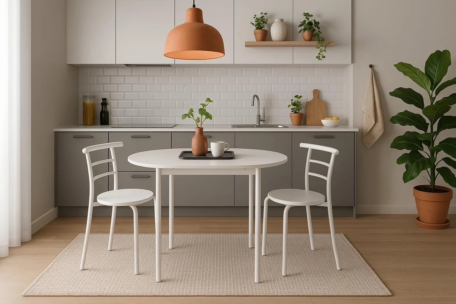 MOMMA HOME Tavolo da Cucina Allungabile e Set di 2 Sedie Modello Leva, Colore Bianco
