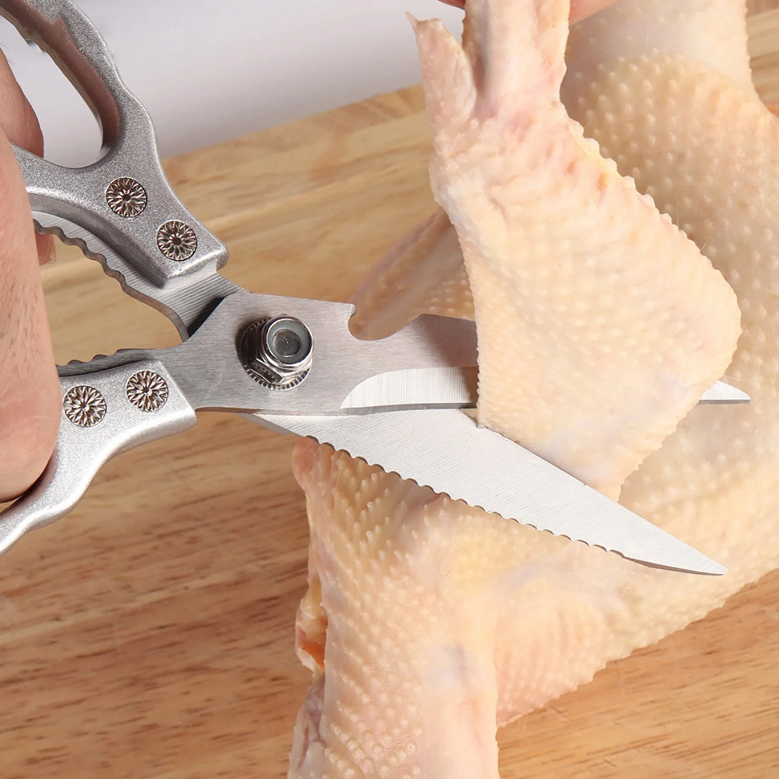 Forbici da Cucina Resistenti,5 in 1 Trinciapollo Multifunzionali in Acciaio Inox,25cm Impugnatura Ergonomica e lame in titanio,per Casa Uso,Osso di Pollo,Carne,Verdura,Pollame,Pesce,Erbe,Noci,Argento