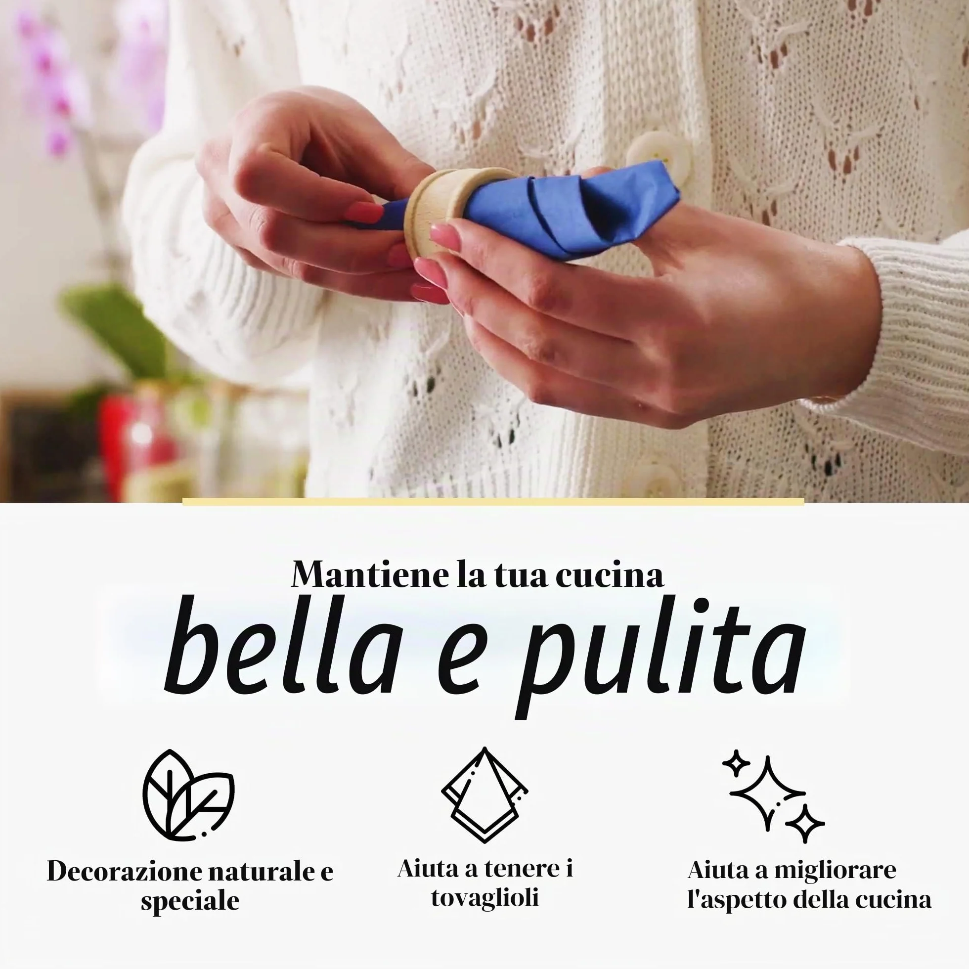 tuuli Kitchen Set di 6 pezzi Portatovaglioli in Legno per Tavolo Decor Φ 4,3 cm
