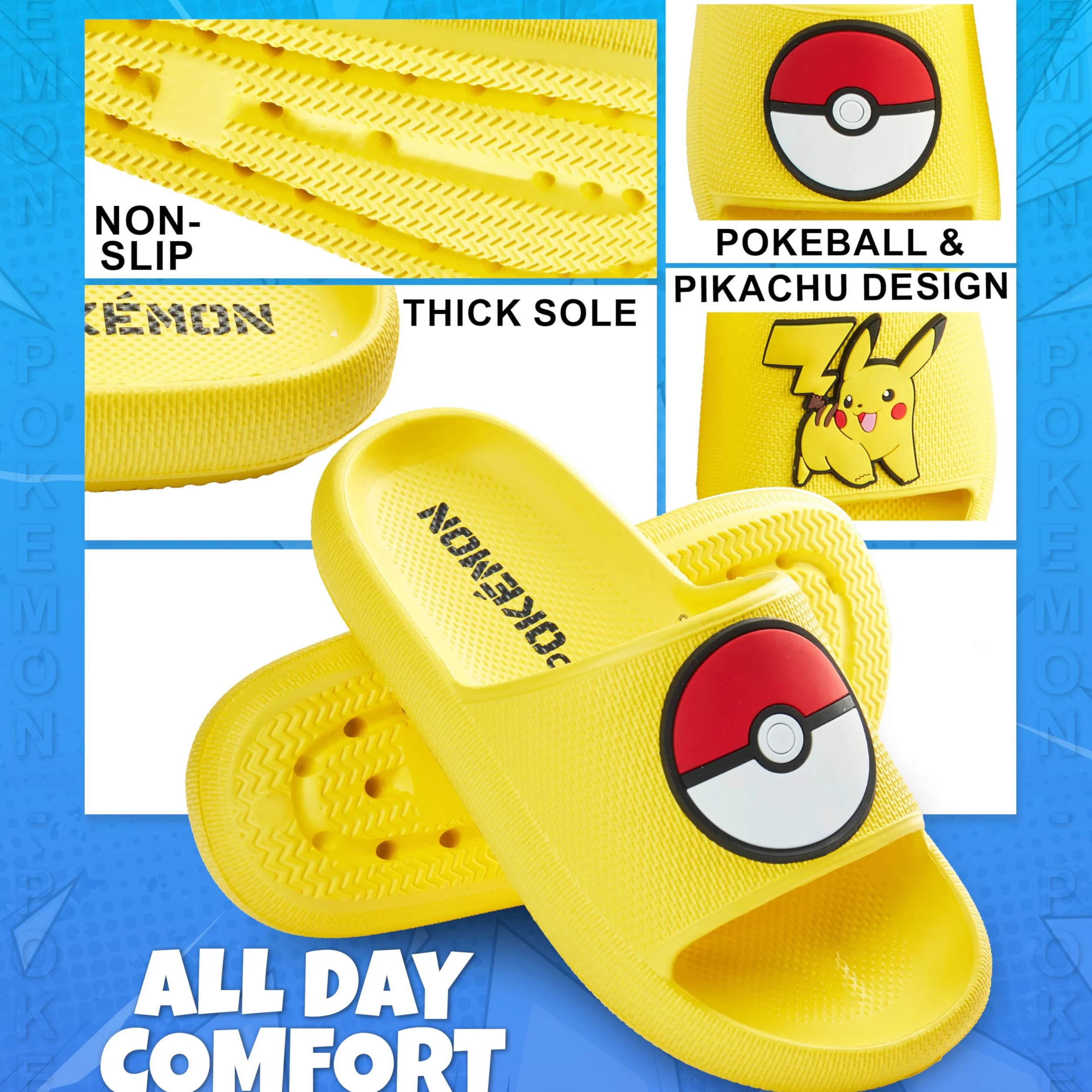 Get Trend Pokemon Ciabatte da Spiaggia per Ragazzi, Pikachu Gengar Snorlax Antiscivolo Pantofole da Bagno Bambini, Scarpe da Piscina Interno Esterno Estive 29-38