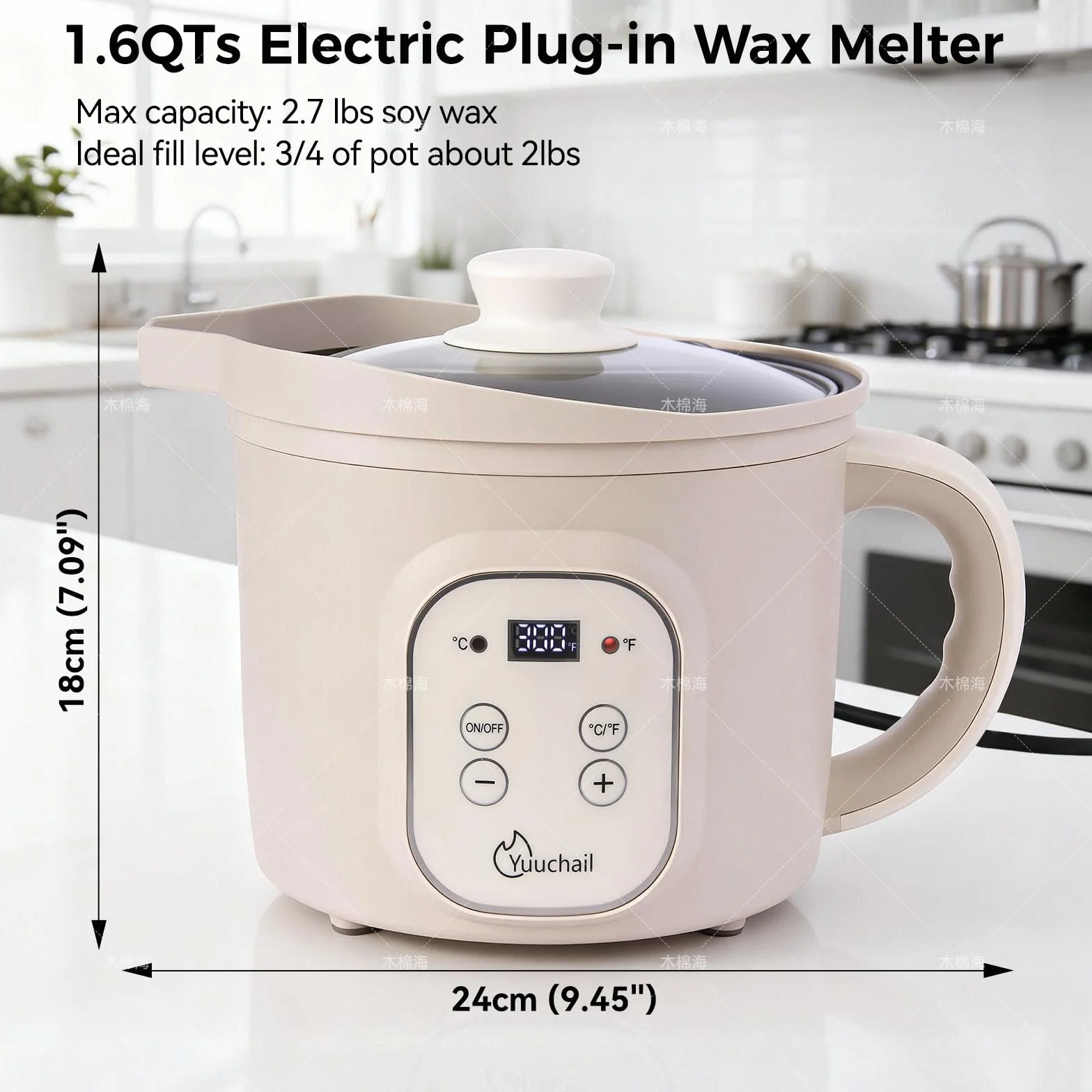 Sciogli cera elettrico da 1,5 litri con display digitale, controllo temperatura 30-150 °C, spegnimento automatico 3 ore per candele e sapone