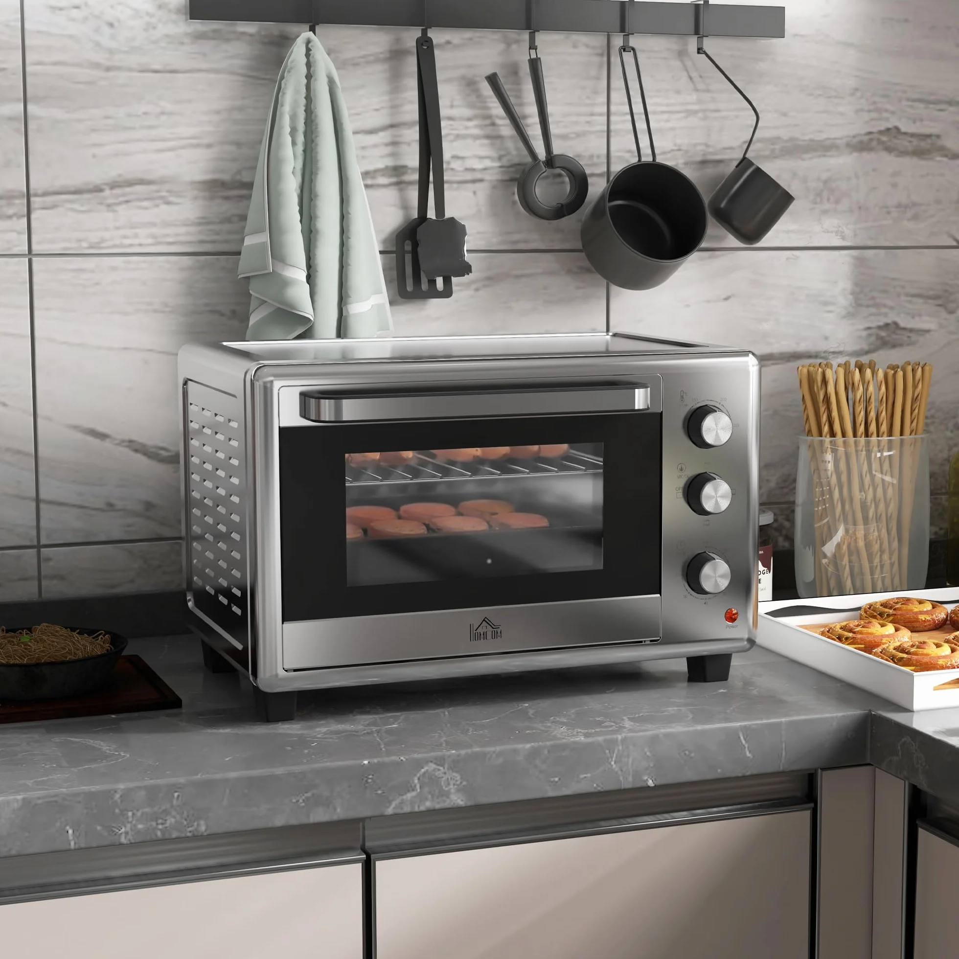 HOMCOM Fornetto Elettrico 30L, Mini Forno Elettrico 1600W, Argento