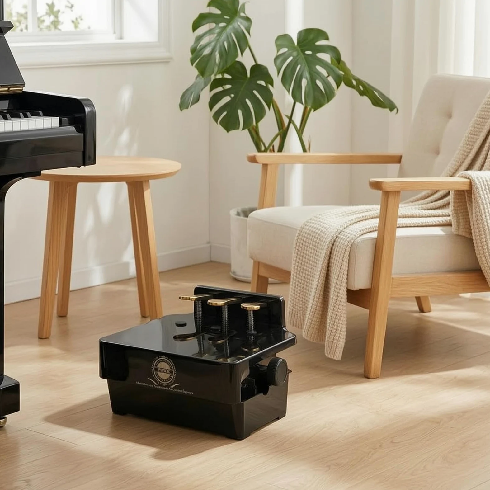Sgabello per Bambini Pedaliera Pianoforte Regolabile con Tre Leve Pedali Assistente Piano Base Stabile Corpo Lucido Regolazione Laterale Materiale Acciaio Inossidabile Adatto a Scuola