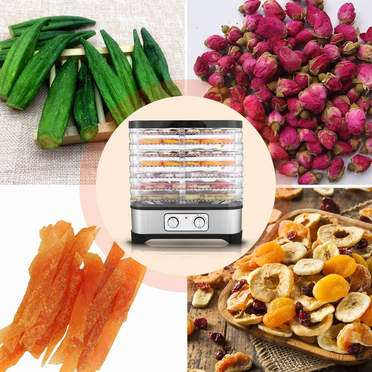 Essiccatore alimentare, Essiccatore frutta e verdura, Temperatura Regolabile da 35-70℃, Essiccatori per alimenti, 8 Pallet, 400W