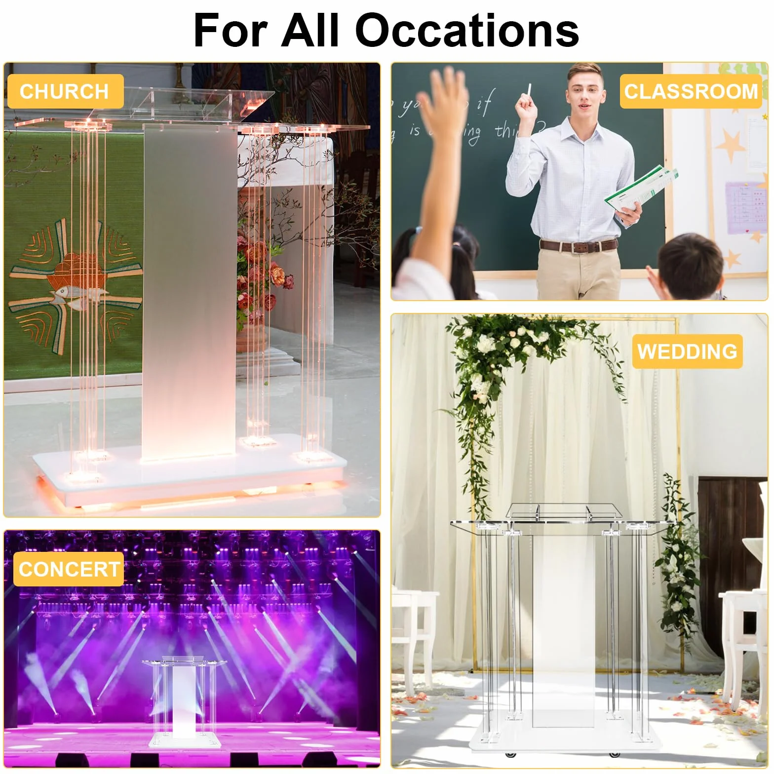 Afitdon Chiesa pulpito, in Acrilico Trasparente con Ruote e 15 Colori Regolabili, Luce a LED, in Acrilico, Grande Supporto per Chiesa, concerti, conferenze, Matrimoni, aule (40 x 17,7 x 46,6")