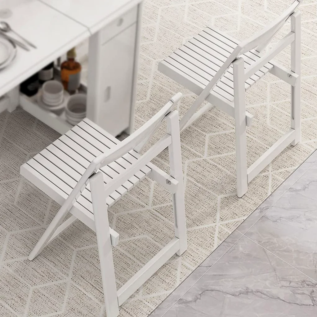 Tavolo e sedia in legno massello, pieghevole, 1,3 m, tavolino con sedia, spazio di archiviazione (1,3 x 0,9 m), tavolo + sedia x 4,bianco)