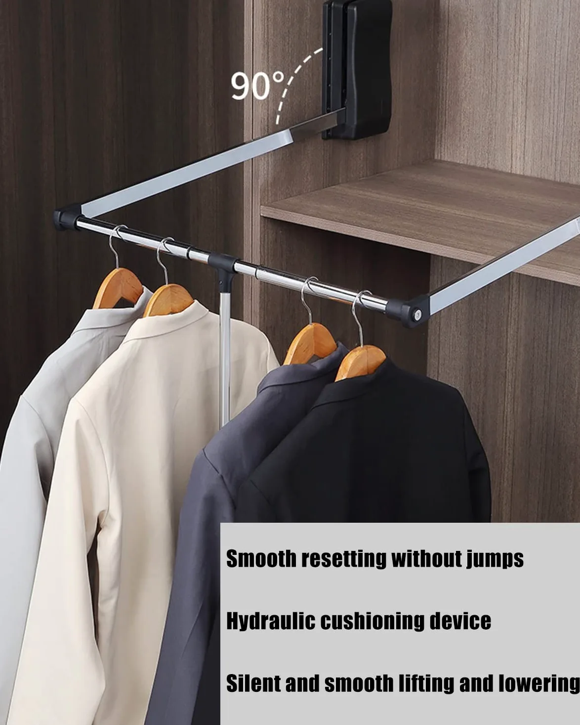 DYK&NX Appendiabiti Saliscendi Regolabile Armadio, ventole per Abiti Pieghevoli Bastone, Automatico con Apertura e Chiusura Assistita, Carico Massimo 40 kg, per Armadio Guardaroba (Size : 700-930mm)