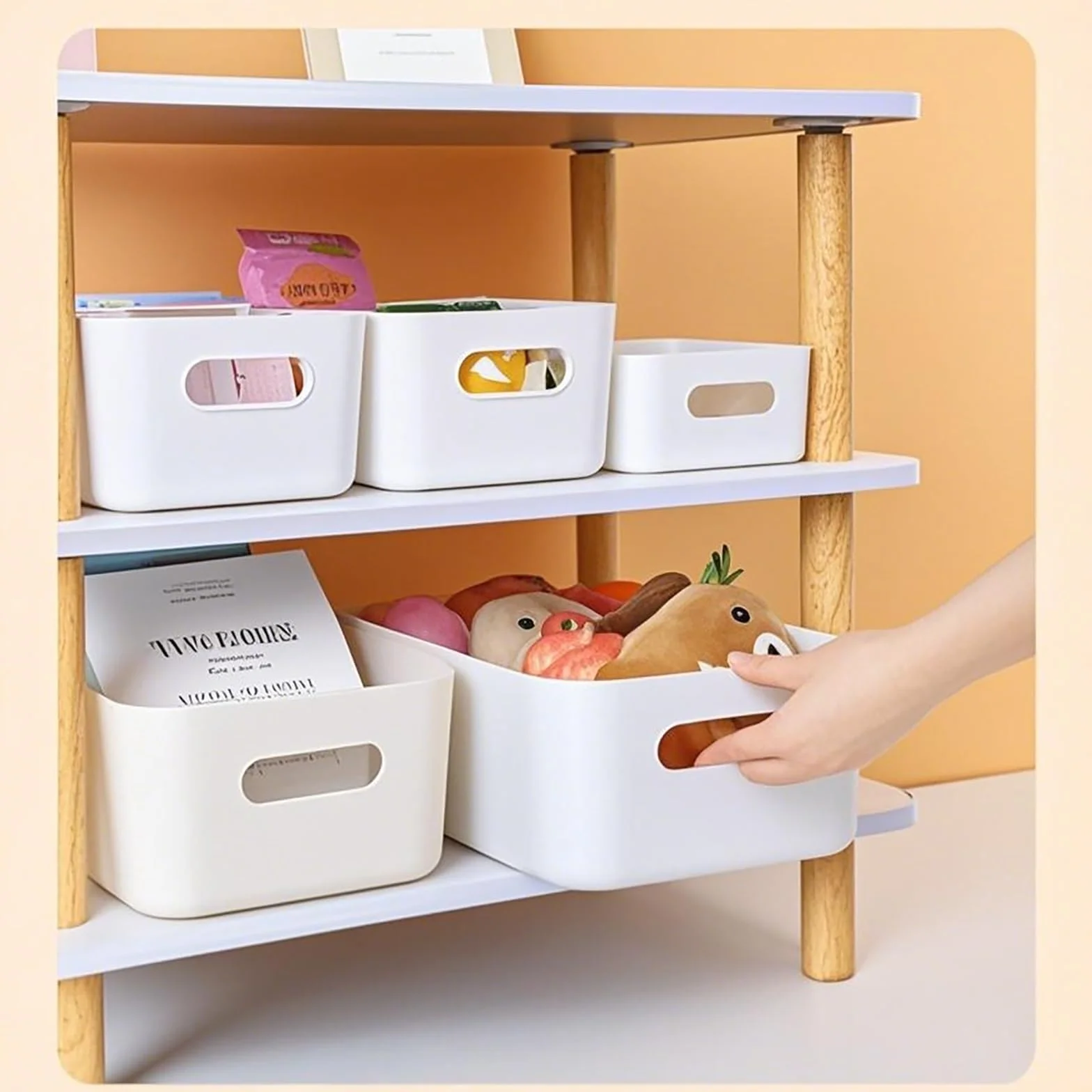 Scatola portaoggetti in plastica 30x20x12cm con manici organizer per cucina bagno Bianco