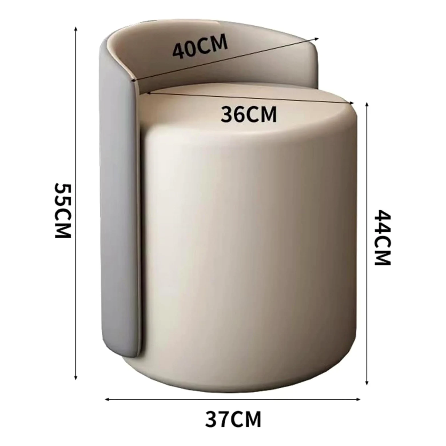 Pouf poggiapiedi Tondo, Sedia Vanity per Sala Trucco Poltrona da Salotto e Camera da Letto Poltroncina per Salotto con Seduta Morbida Imbottita 37 * 55 * 44cm,off White