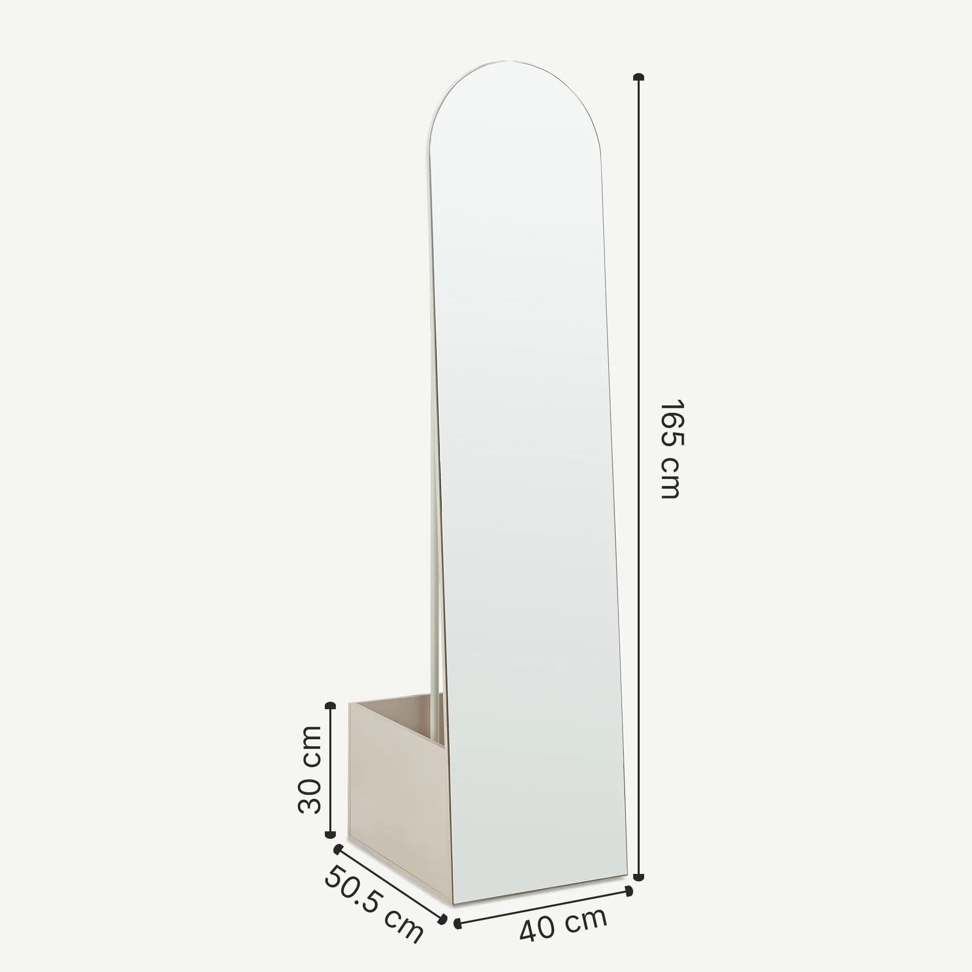 [en.casa] Specchio a Figura Intera con Stand Barra Appendiabiti Specchio Ovale da Terra Vano Porta Oggetti Vestiti Cappotti per Ingresso Camera da Letto Guardaroba 165x40x51 cm - Avena Oatmeal