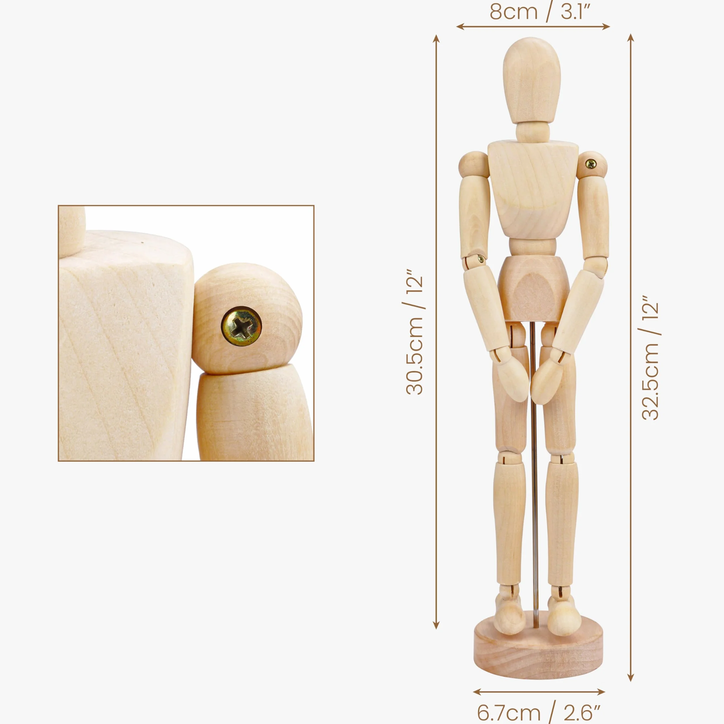 Manichino in legno 30,5 cm con supporto giunti flessibili articolato per schizzi pittura