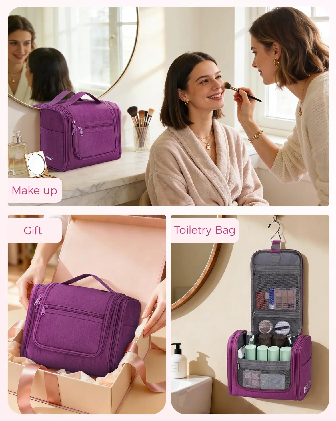 WANDF Borsa da toilette appesa da viaggio per cosmetici Organizzatore per bagno doccia Resistente all'acqua