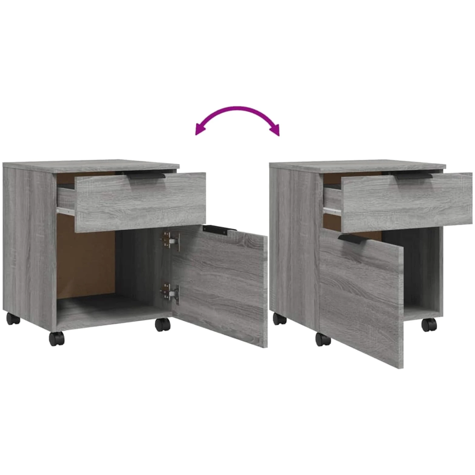 Gecheer Raccoglitore mobile con ruote Sonoma grigio 45 x 38 x 54 cm legno, portaoggetti per documenti a rotelle con cassetto e vano, armadio laterale per ufficio a casa soggiorno