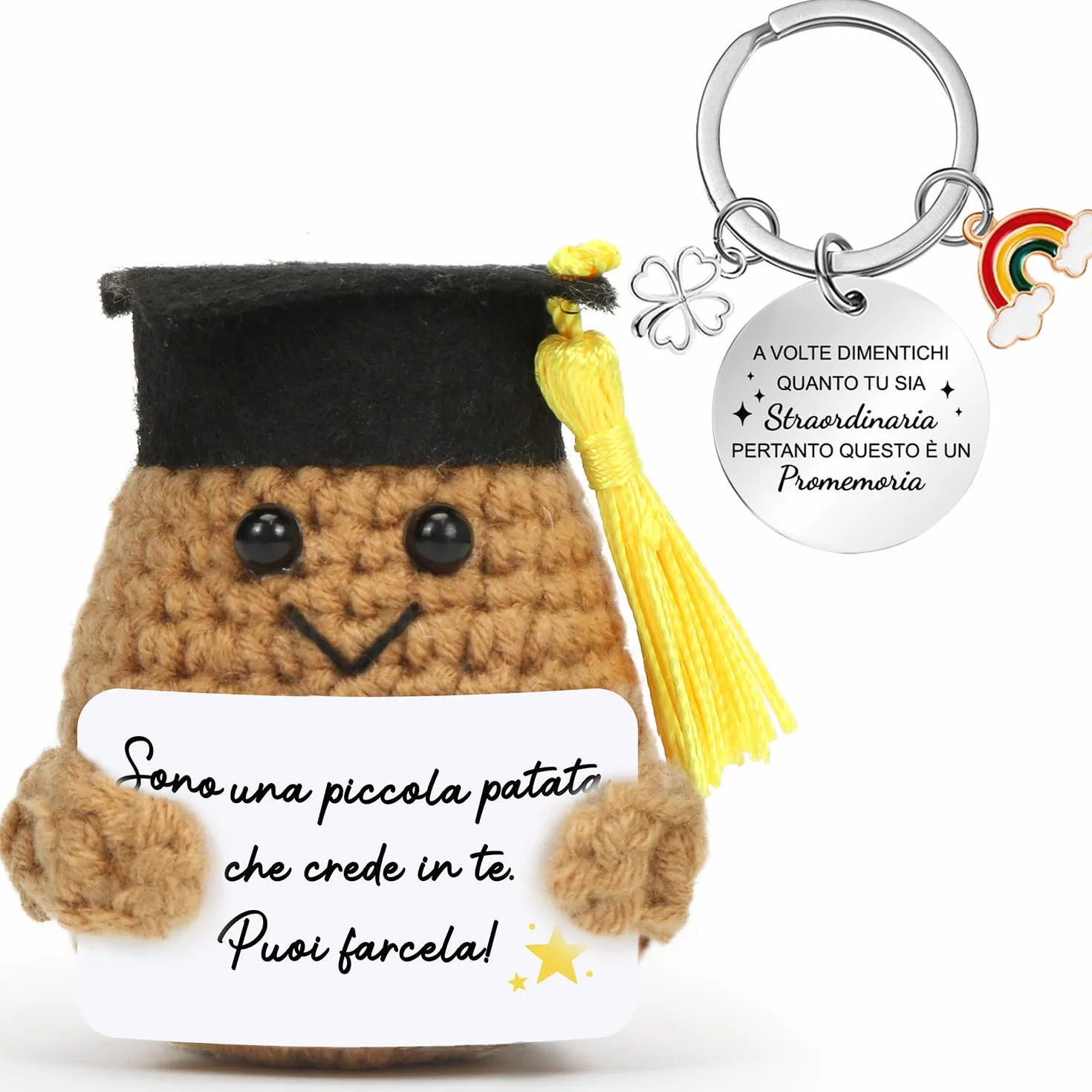 Positiva Patata Italiano con Carta Motivazionale Portachiavi, Patate Portafortuna, Scuola Patate Bambola, Incoraggiamento Compleanno Laurea Regalo per Maestra Amica Collega Sorella Adolescente-21