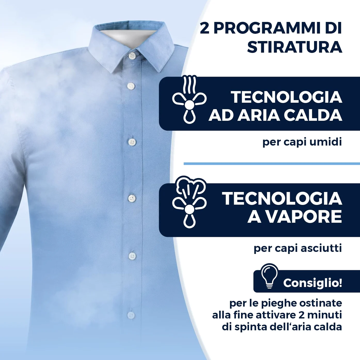 CLEANmaxx Ferro da stiro automatico per camicie PRO STEAM + accessorio per pantaloni | Funzione vapore, display a sfioramento | Per camicie e camicette | Disinfetta, leviga, rinfresca