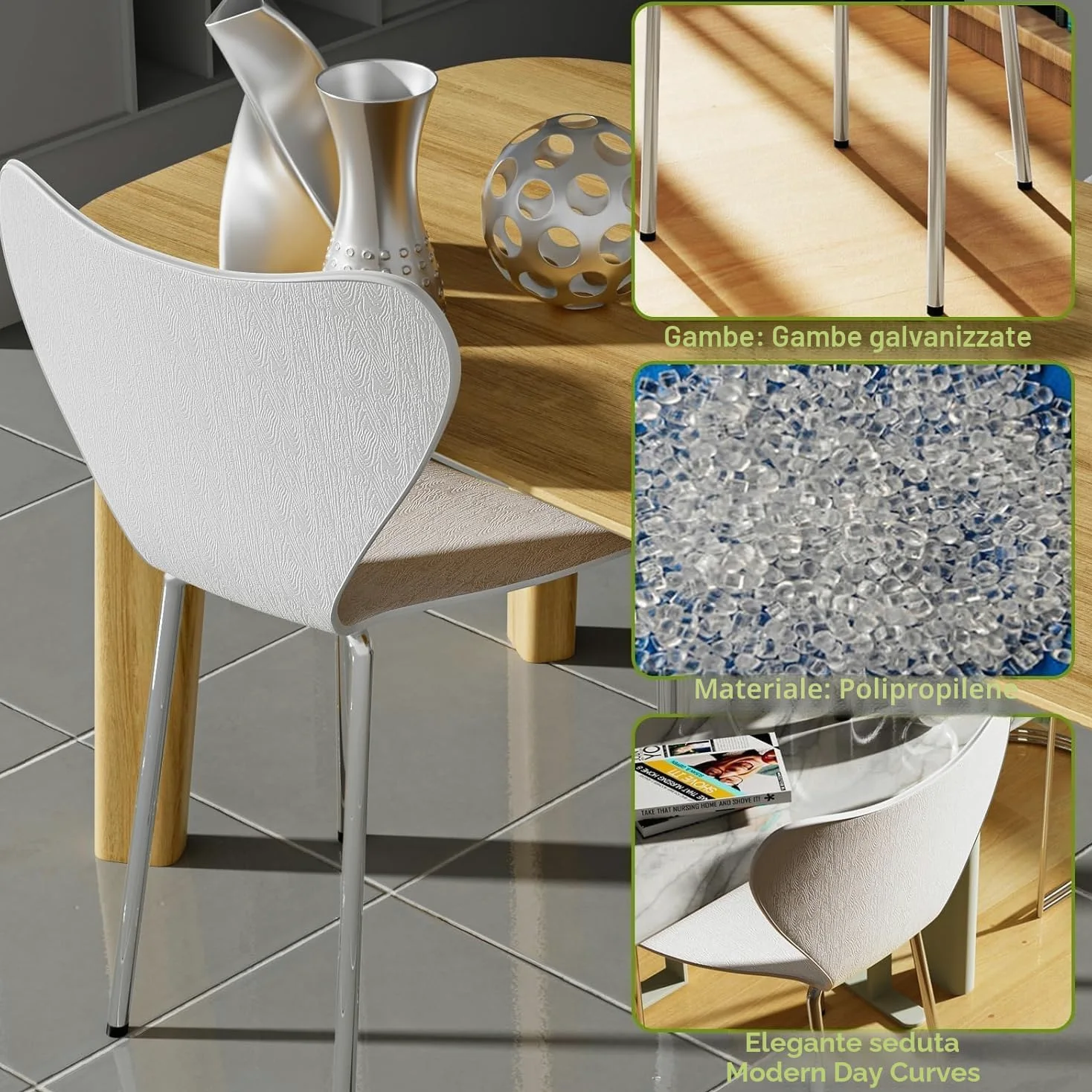 Set di 4 Sedie da Pranzo impilabili Sedia Polipropilene Sedie in Plastica Sedie da cucina adatte per Sala da Pranzo, Cucina, Soggiorno, Giardino, Bianco Blu Verde Rosa