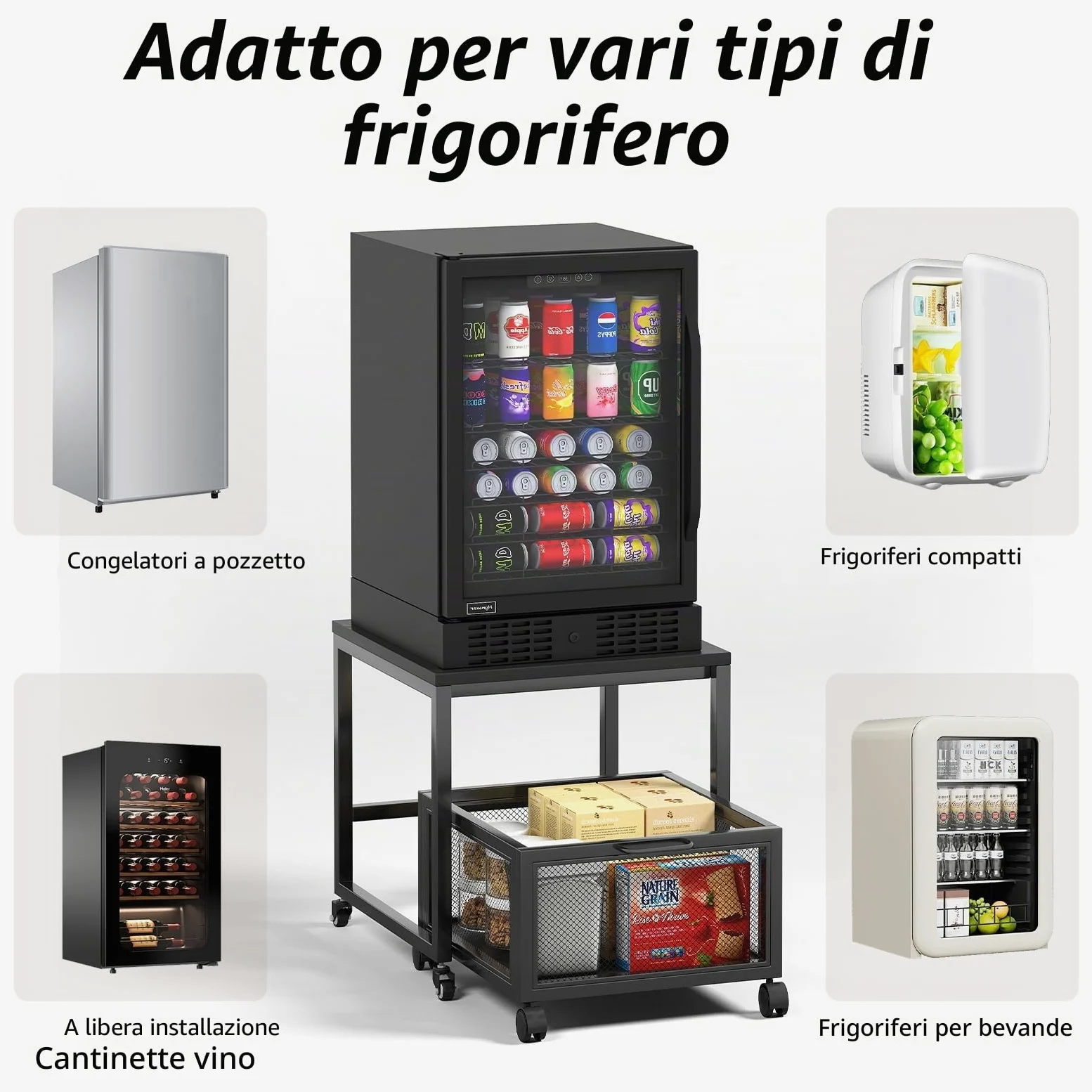 Tavolo per stampante con stoccaggio Drawer, supporto per stampante con ruote universali, supporto per stampante portatile in legno e metallo, 50 x 50 x 43 cm, portata fino a 70 kg, per ufficio, casa