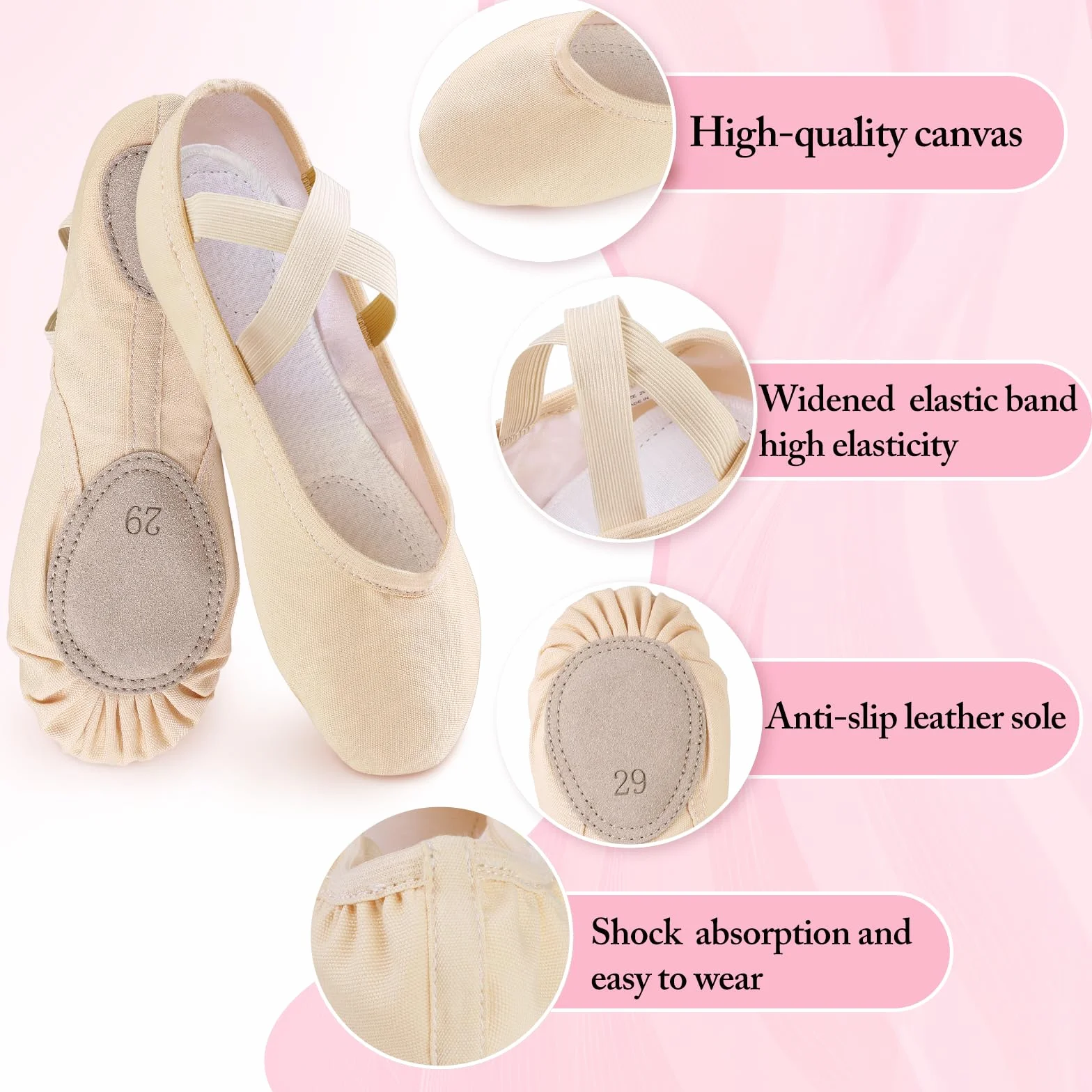 Scarpette Danza Classica Mezze Punte Tela Donna Ragazze Nere Rosa Beige EU21-44